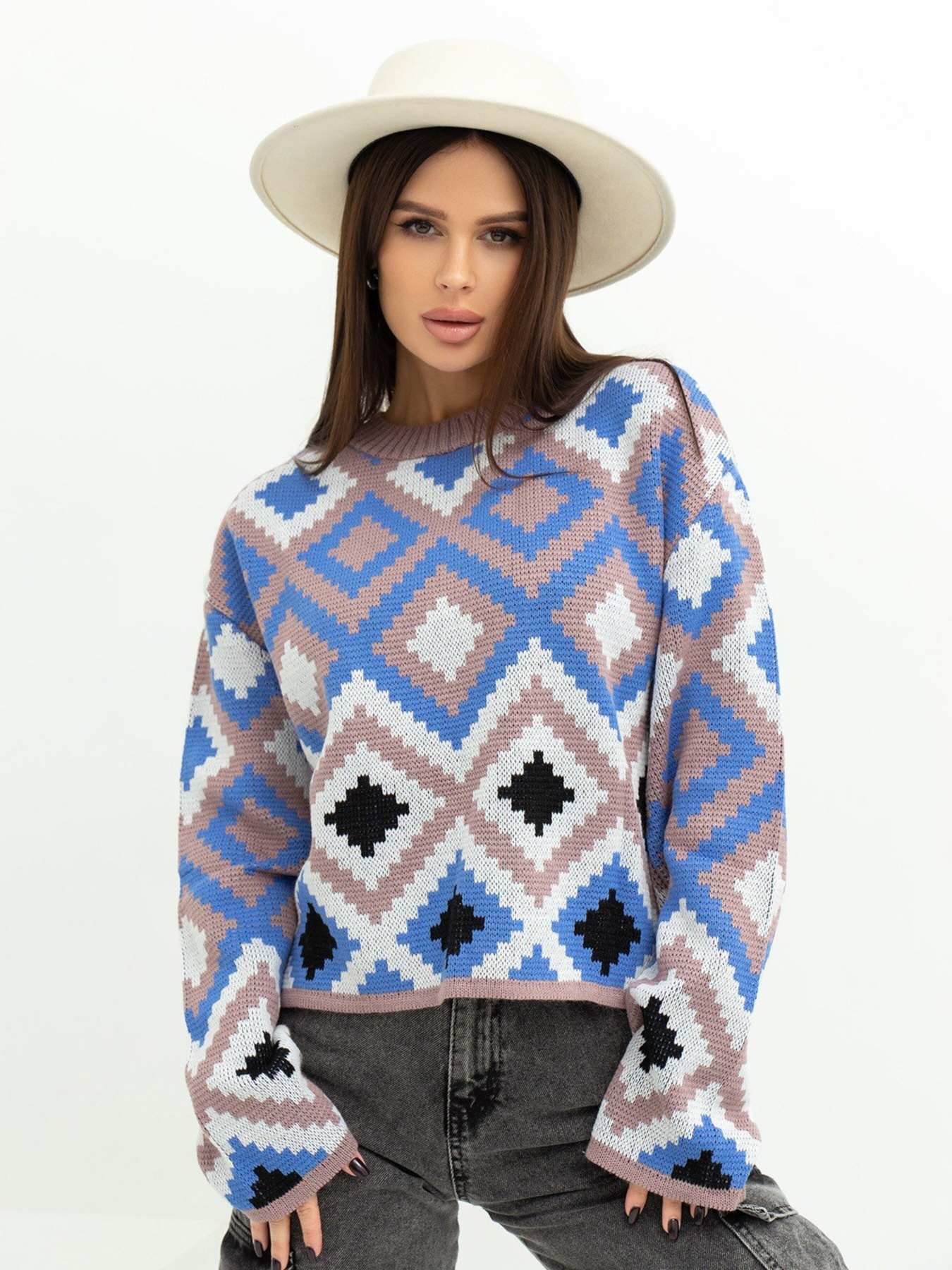 Свитер ISSA Plus модель WN20-366_beigeblue Фото