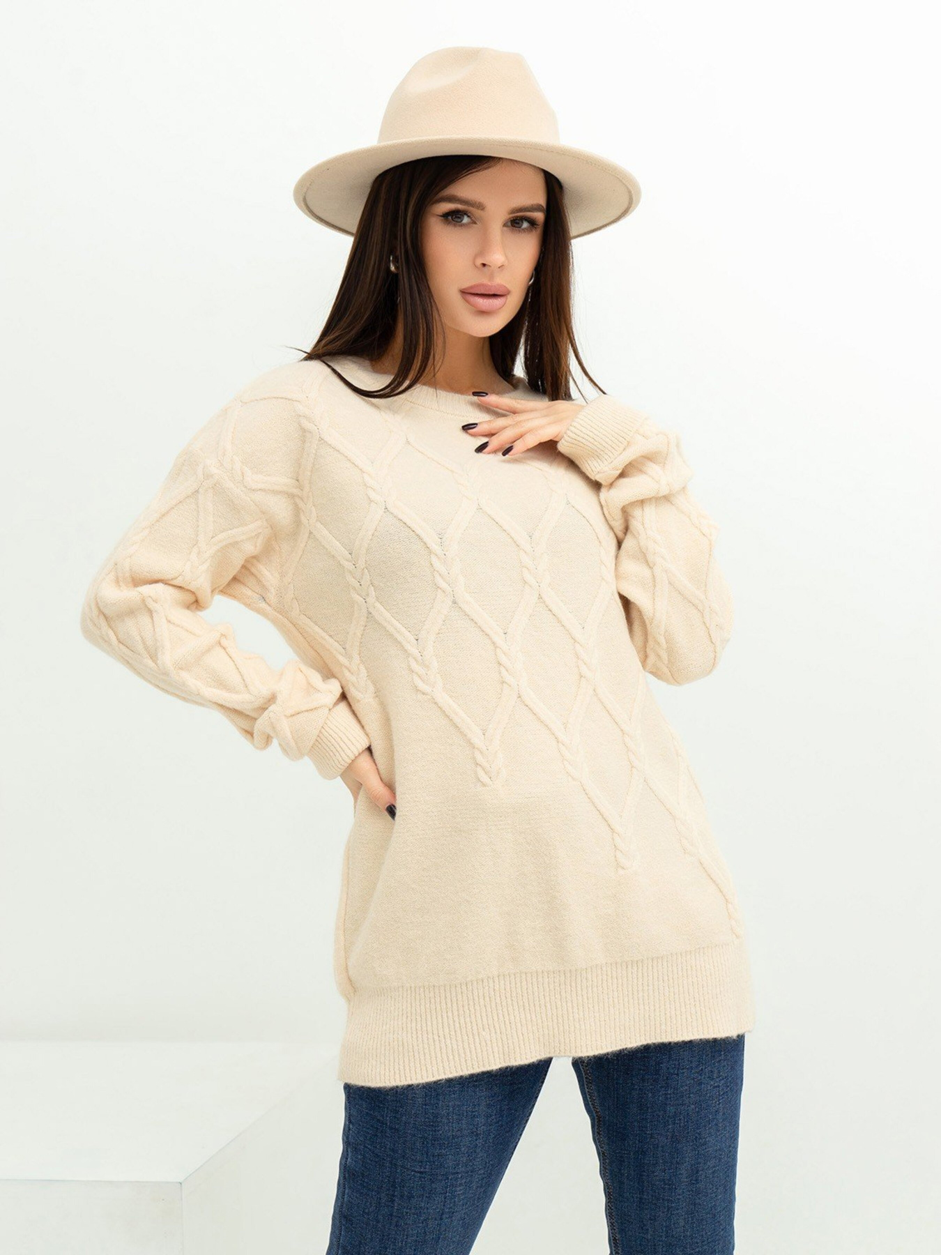 Свитер ISSA Plus модель WN20-373_beige Фото