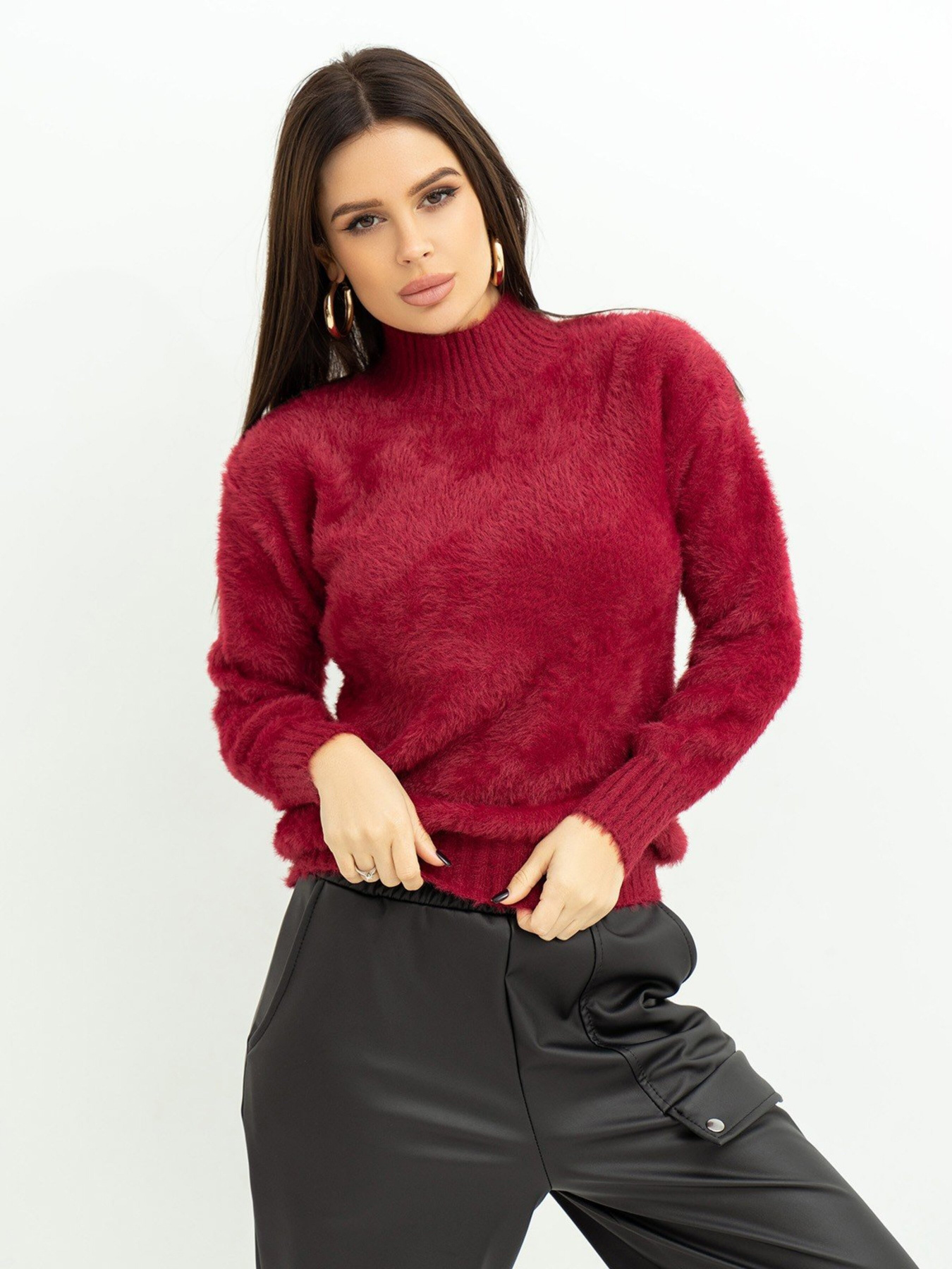 Свитер ISSA Plus модель WN20-376_burgundy Фото