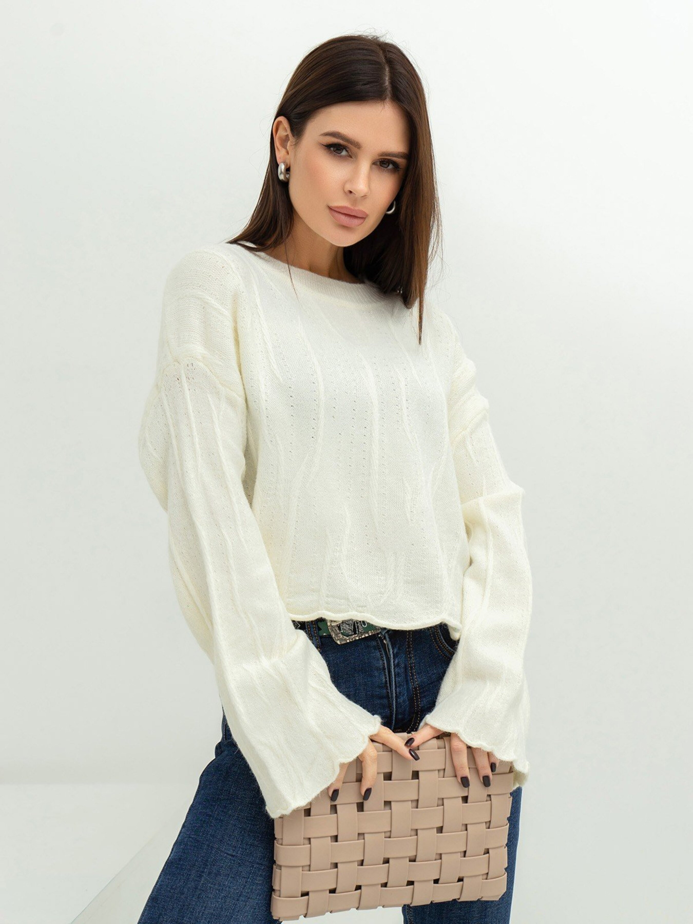 Свитер ISSA Plus модель WN20-381_milky Фото