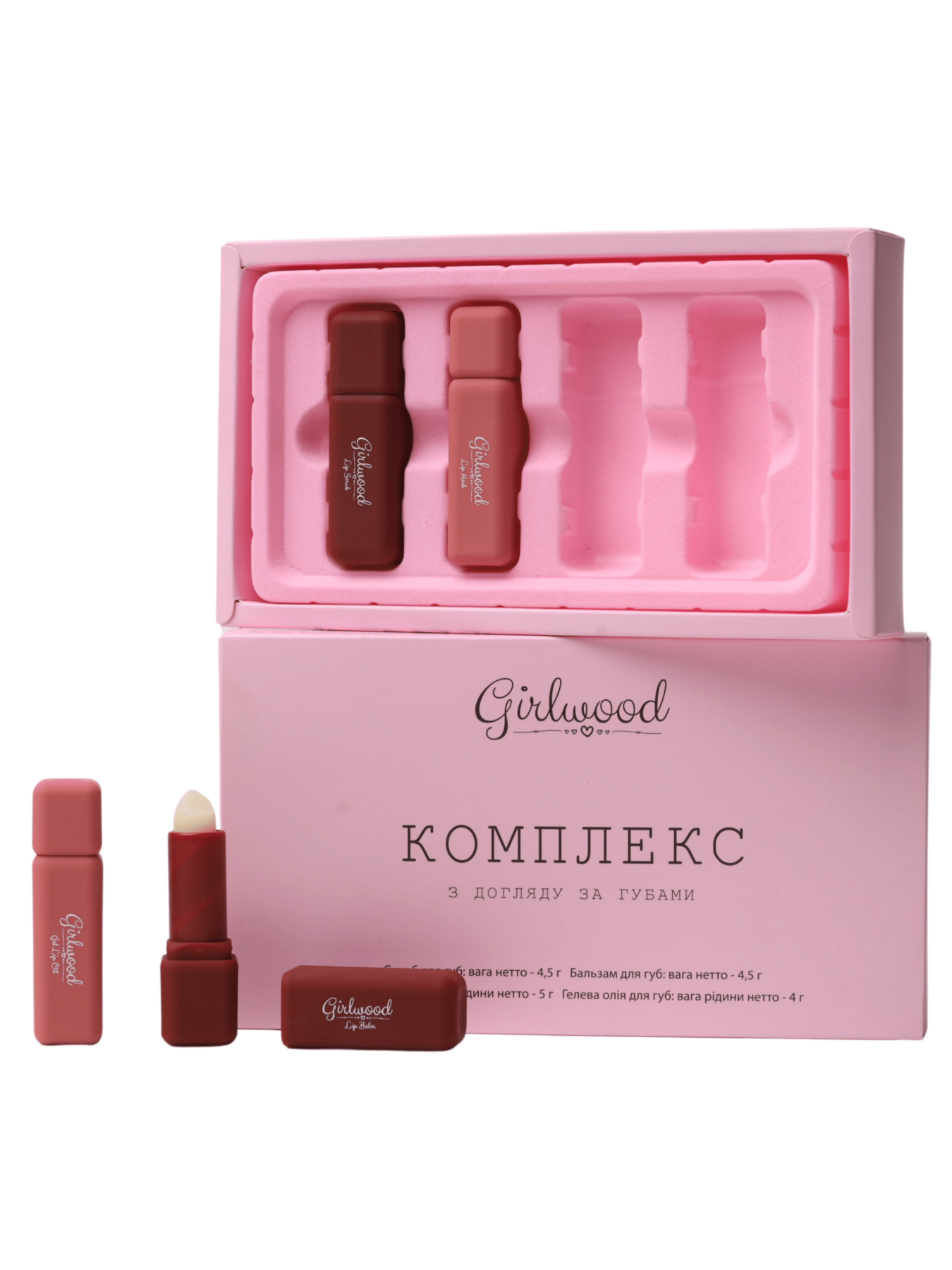 Комплекс для ухода за губами (скраб, бальзам, маска, масло для губ) Girlwood модель 1-001-01 Фото