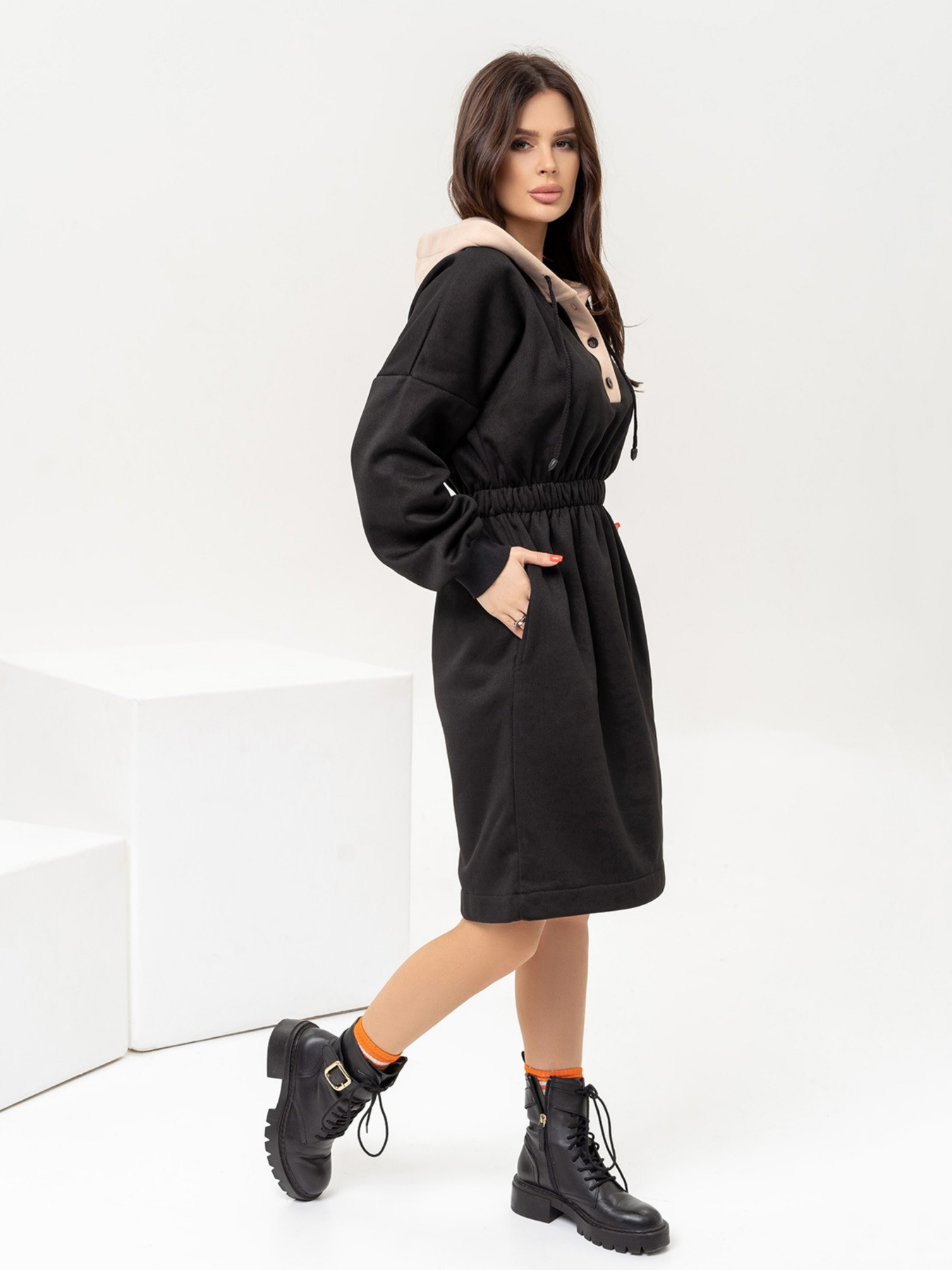 Сукня міді ISSA Plus модель 13654_blackbeige Фото