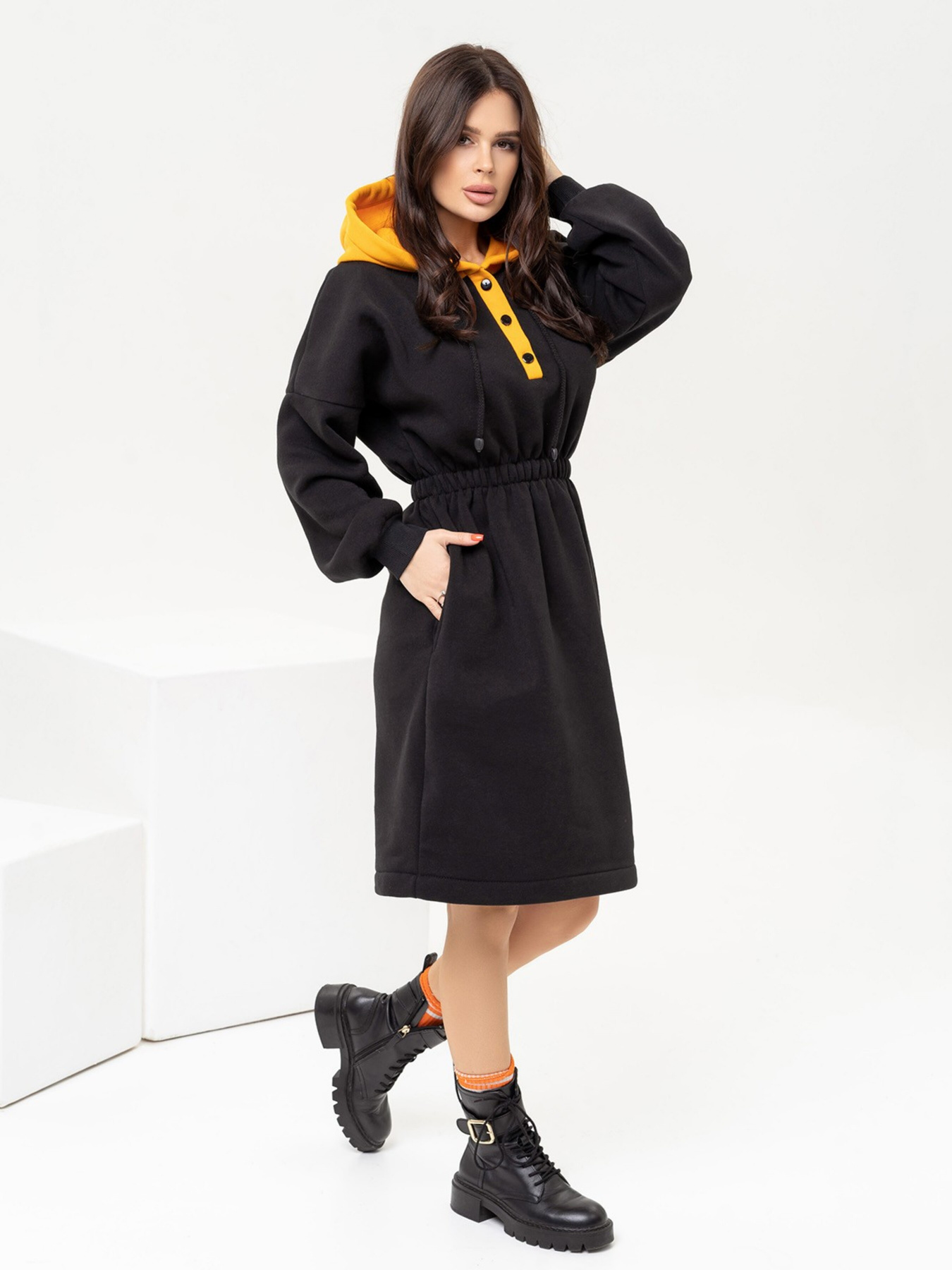 Платье миди ISSA Plus модель 13654_blackmustard Фото