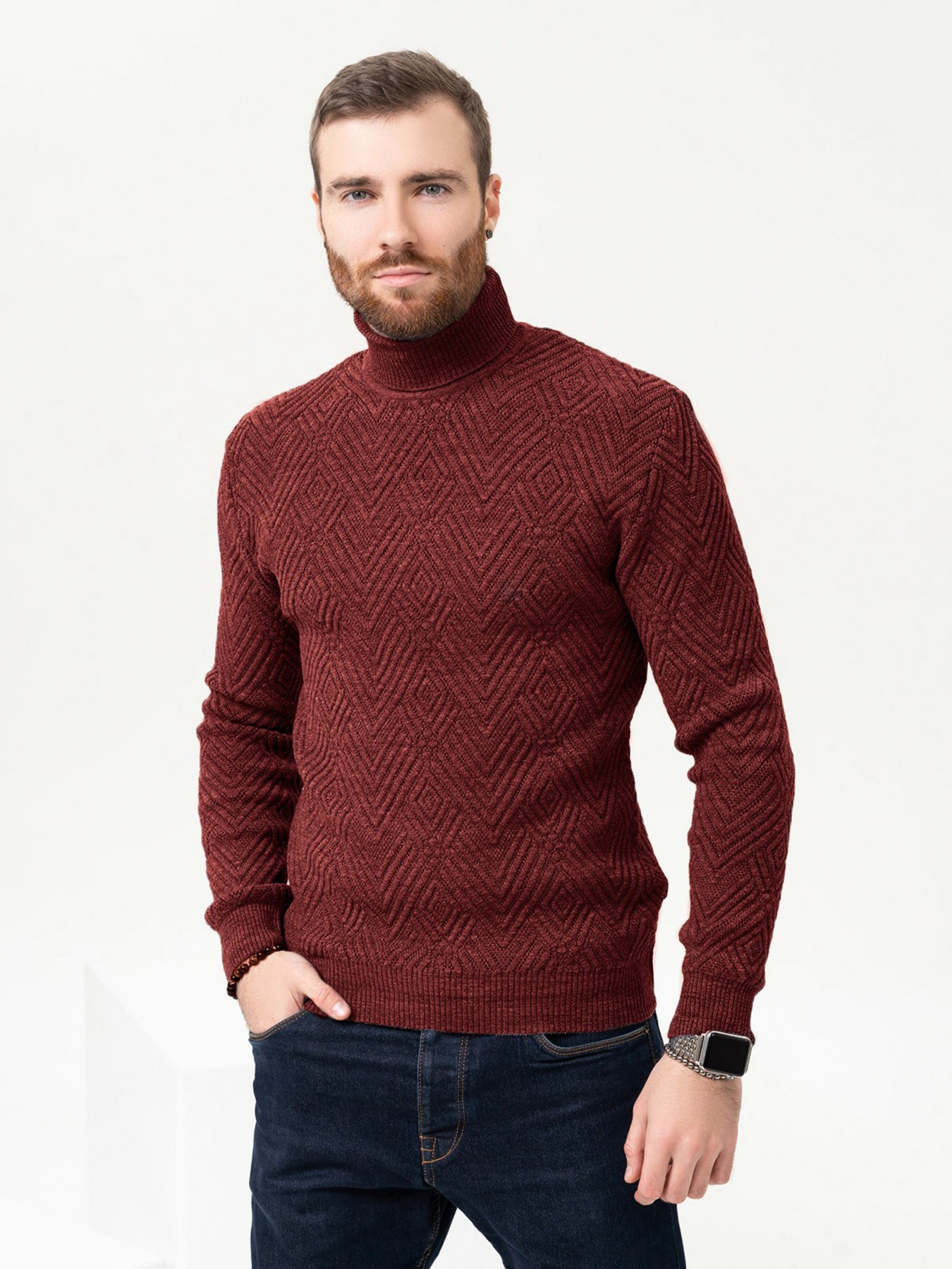 Свитер ISSA Plus модель GN4-87_burgundy Фото