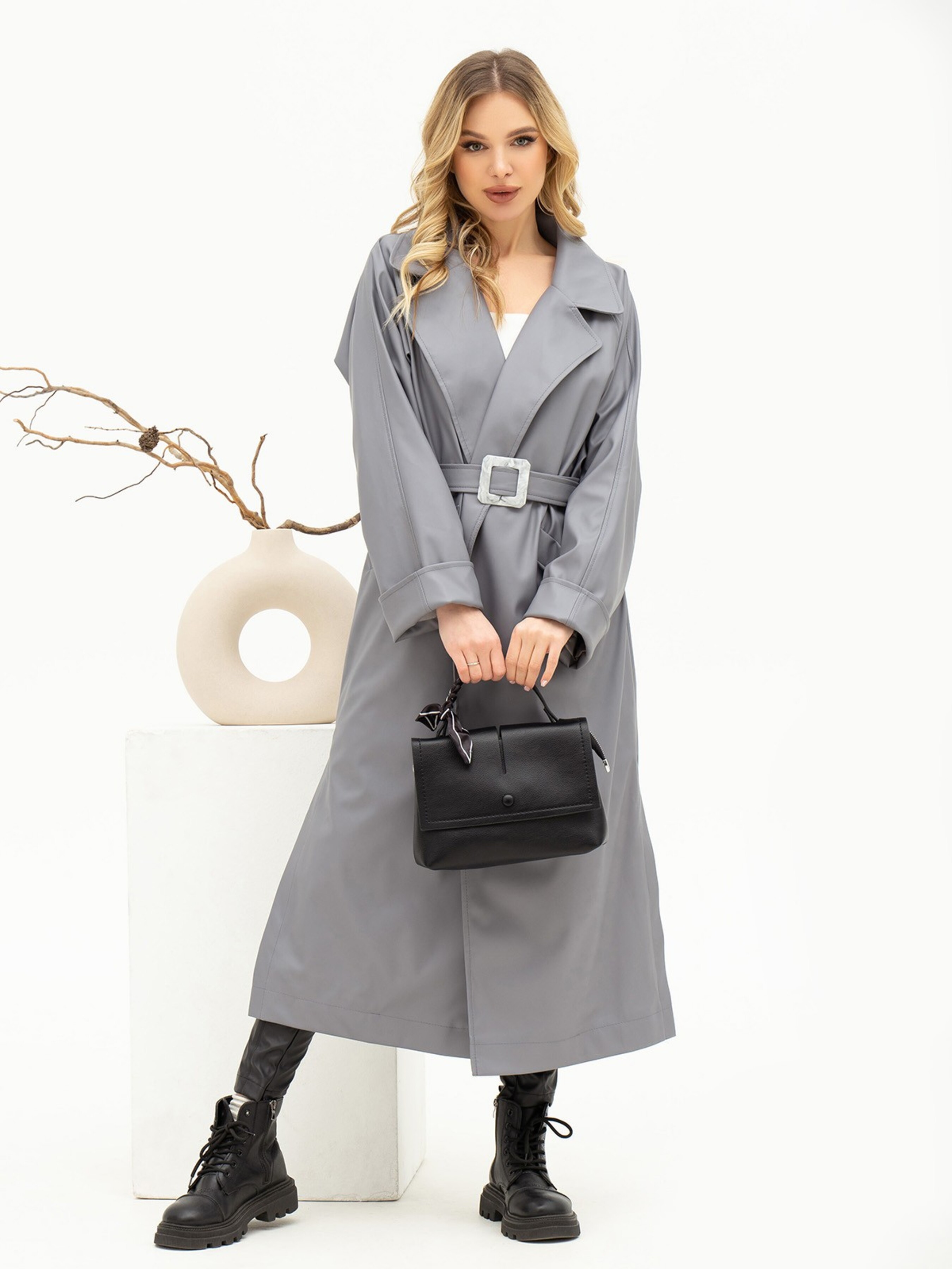 Жіночий Тренч ISSA Plus  (13585_grey) колір сірий, матеріал бавовна/поліестер