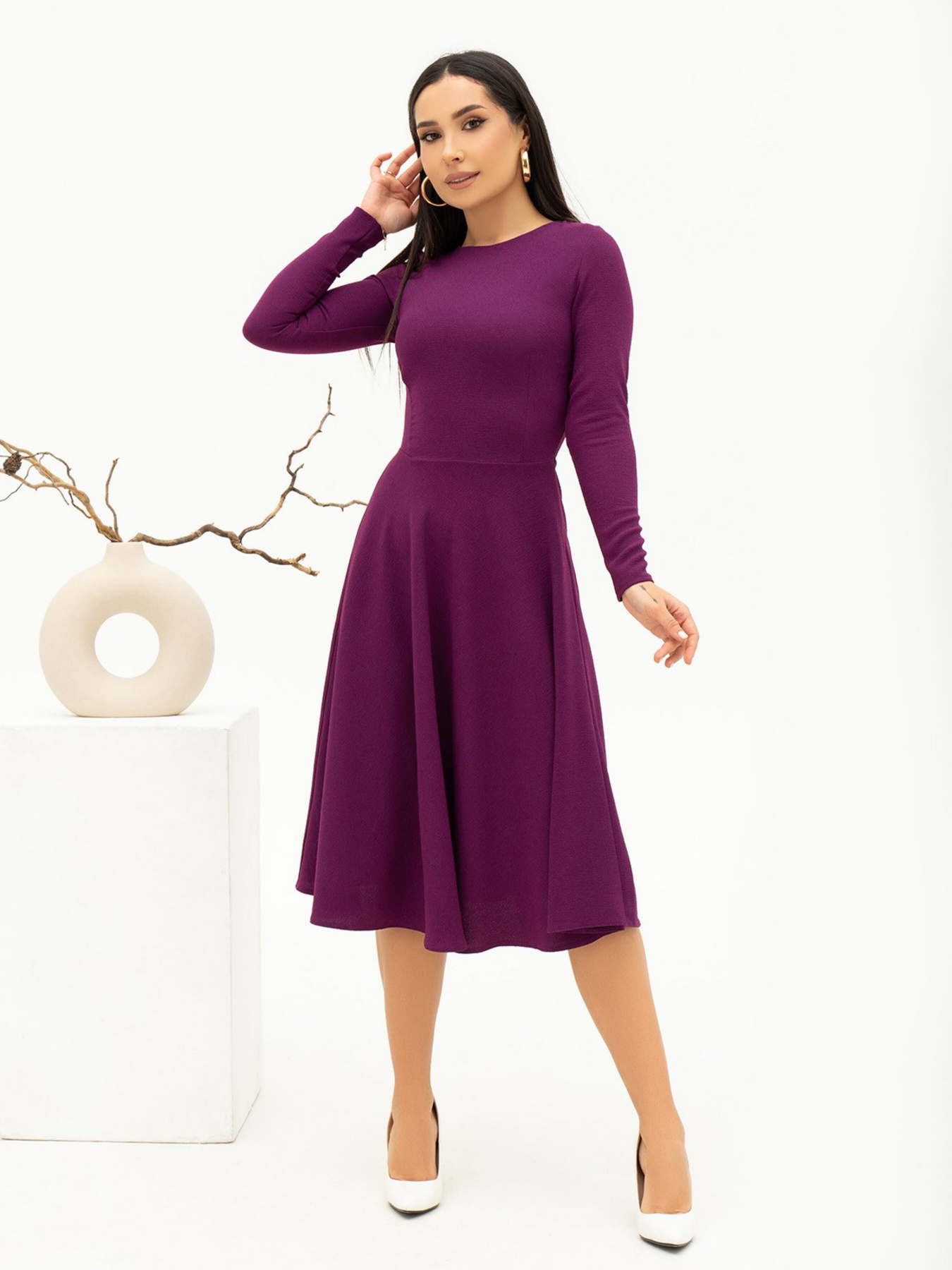 Платье миди ISSA Plus модель 13692_burgundy Фото