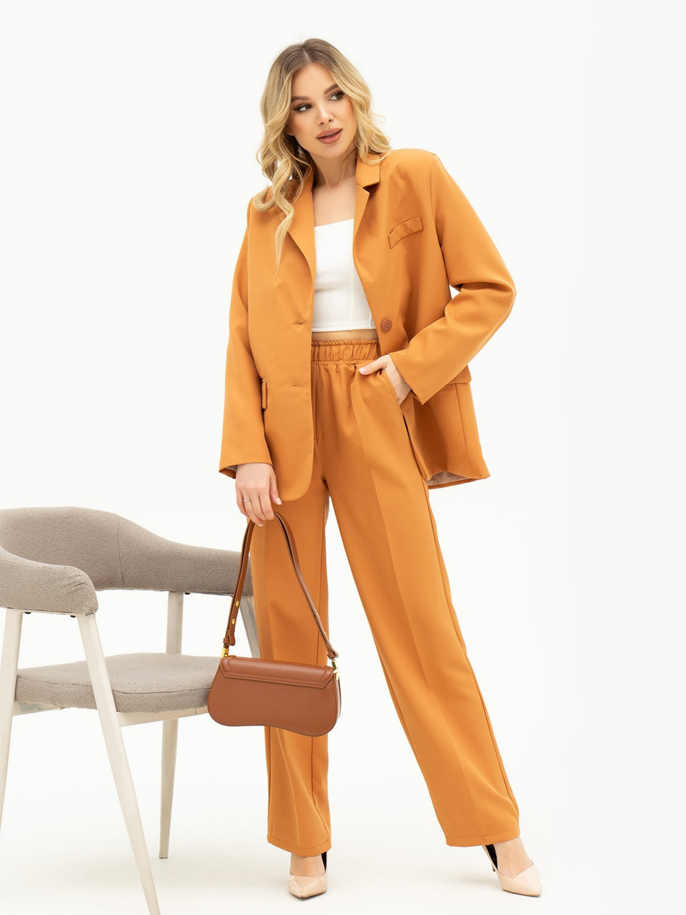 Деловой костюм ISSA Plus модель 13709_terracotta Фото