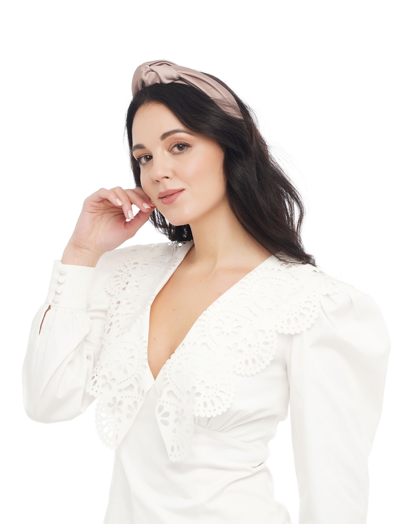 Стильний обруч бежевий обідок для волосся з еко шкіри MyScarf модель mp196161 Фото