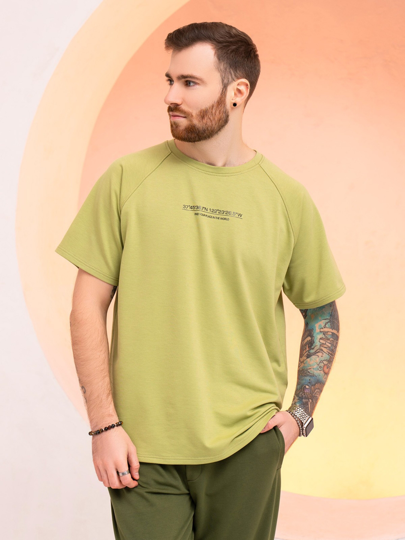 Футболка ISSA Plus модель GN-522_olive Футболка ISSA Plus модель GN-522_olive Фото