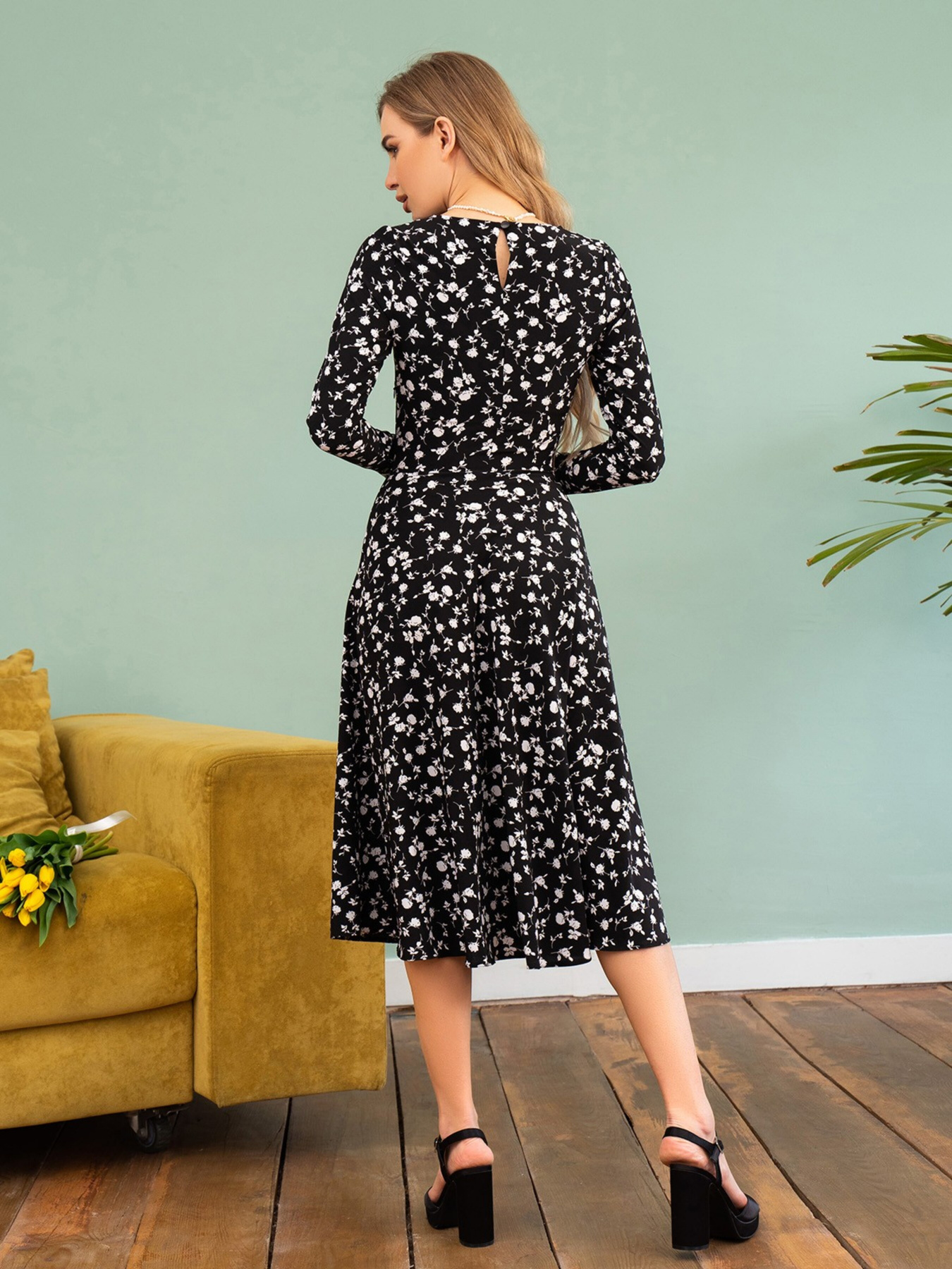 Платье миди ISSA Plus модель 13772_black Платье миди ISSA Plus модель 13772_black Фото