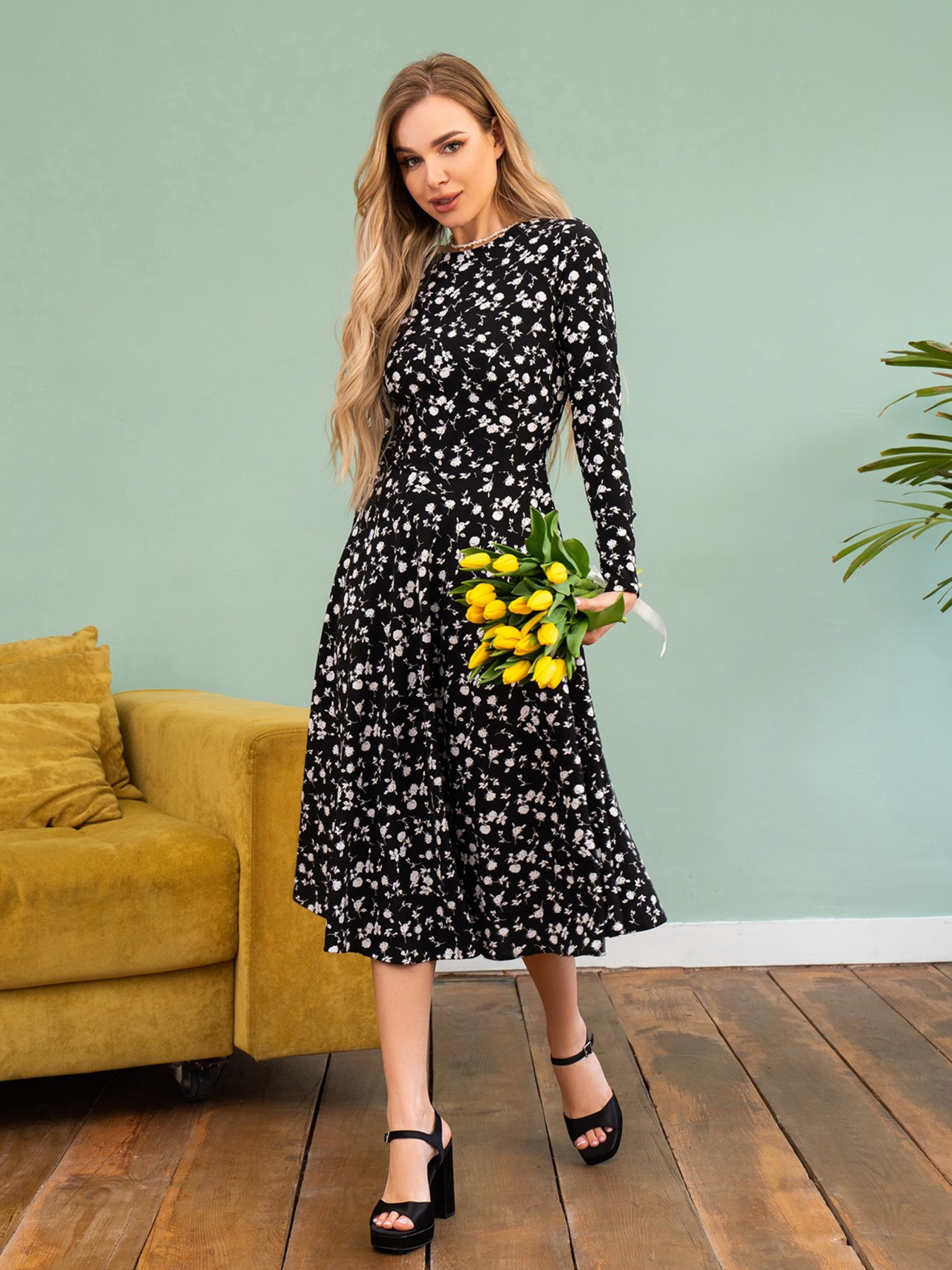 Платье миди ISSA Plus модель 13772_black Платье миди ISSA Plus модель 13772_black Фото