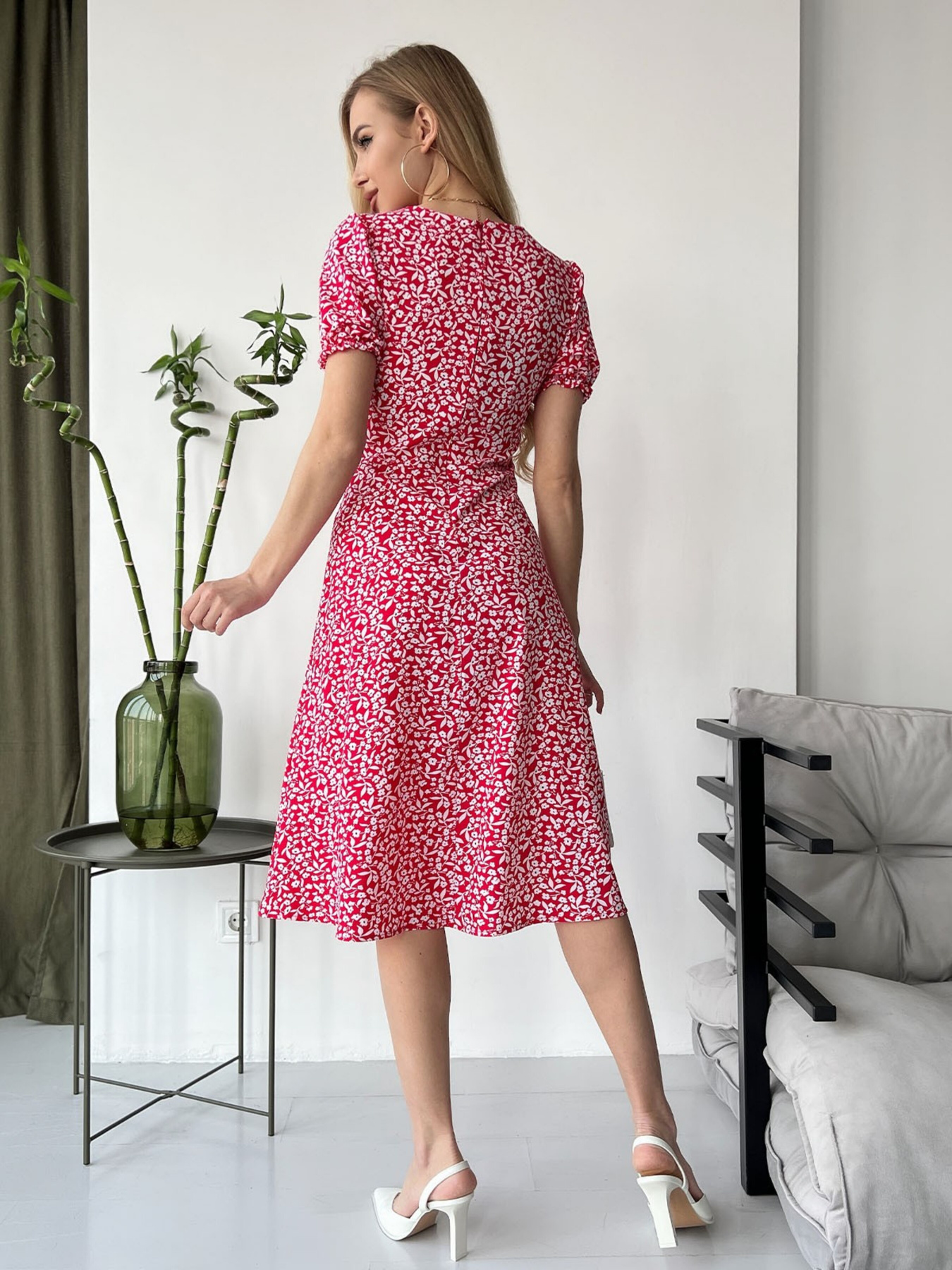 Платье миди ISSA Plus модель SA-151_red Платье миди ISSA Plus модель SA-151_red Фото