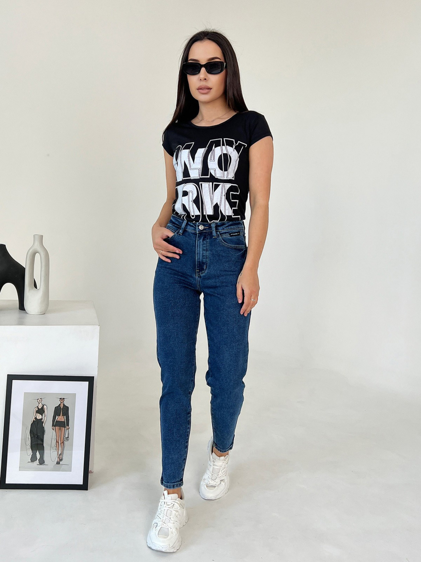 Джинсы мом ISSA Plus модель WN20-402_blue Фото