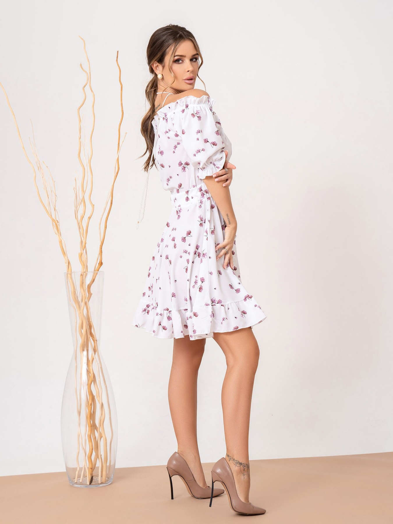 Платье мини ISSA Plus модель SA-461_whitepink Фото