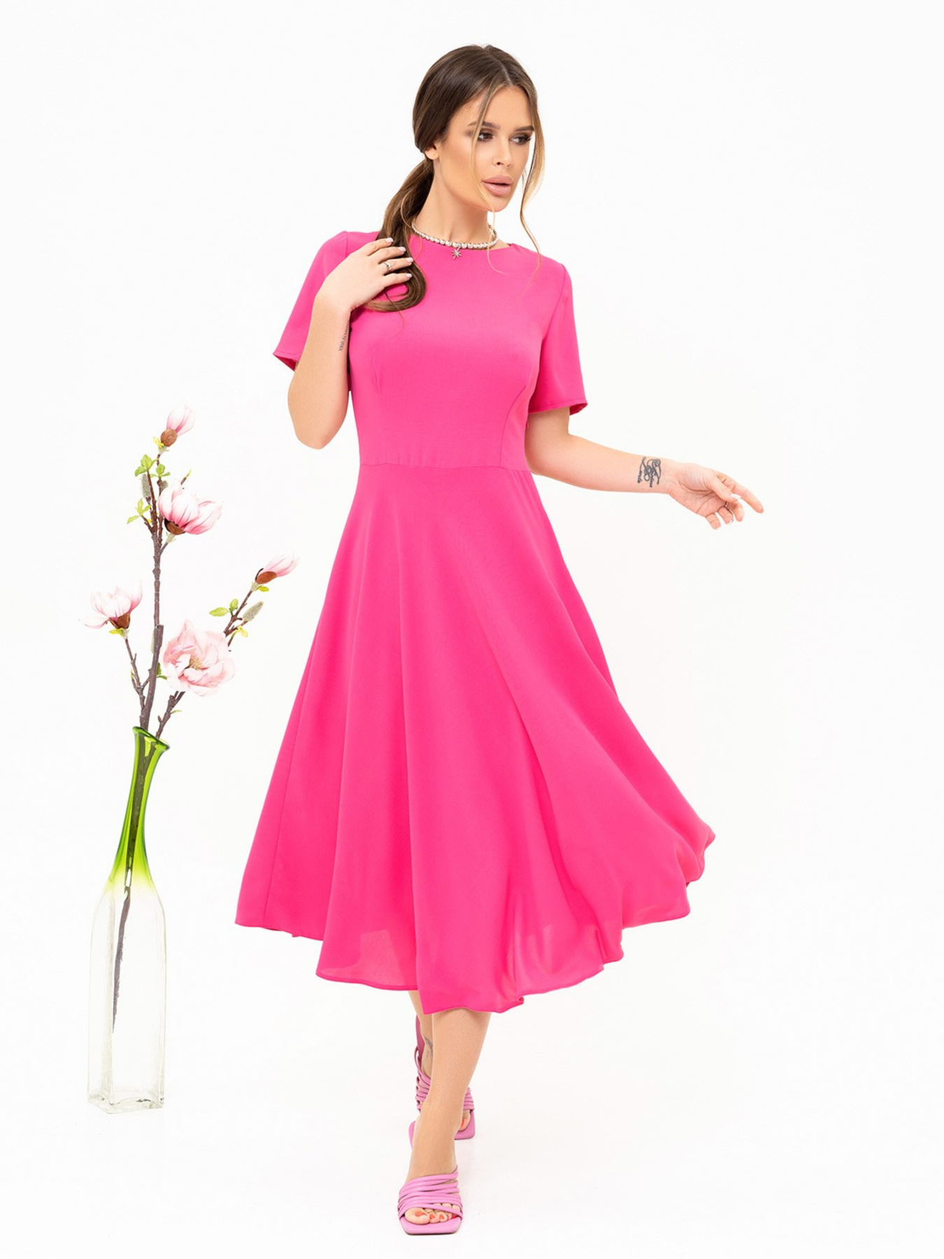 Платье миди ISSA Plus модель 13892_crimson Платье миди ISSA Plus модель 13892_crimson Фото