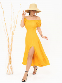 Сукня міді ISSA Plus модель 13898_mustard Фото