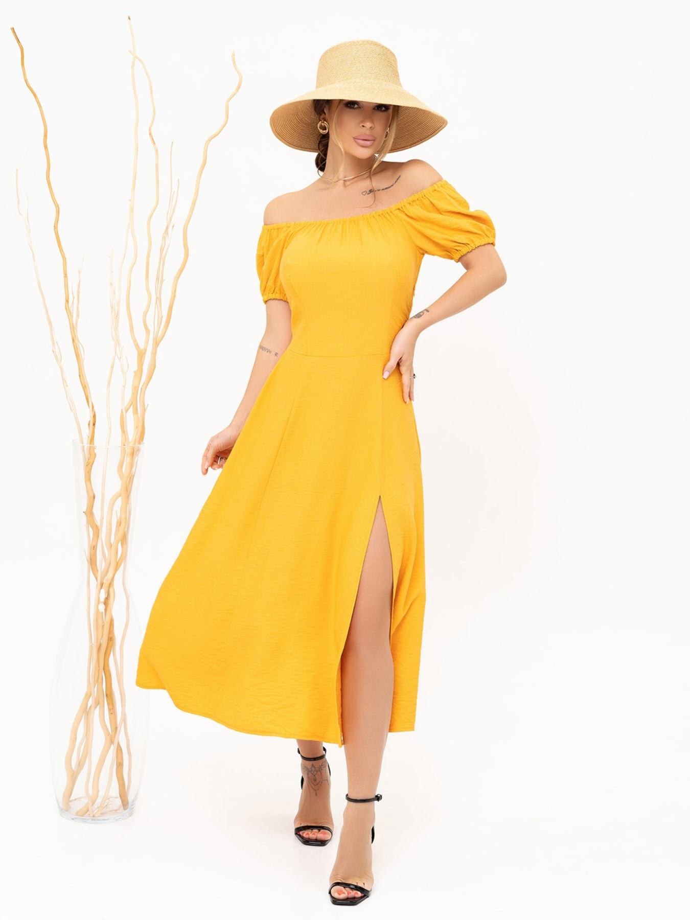 Сукня міді ISSA Plus модель 13898_mustard Сукня міді ISSA Plus модель 13898_mustard Фото