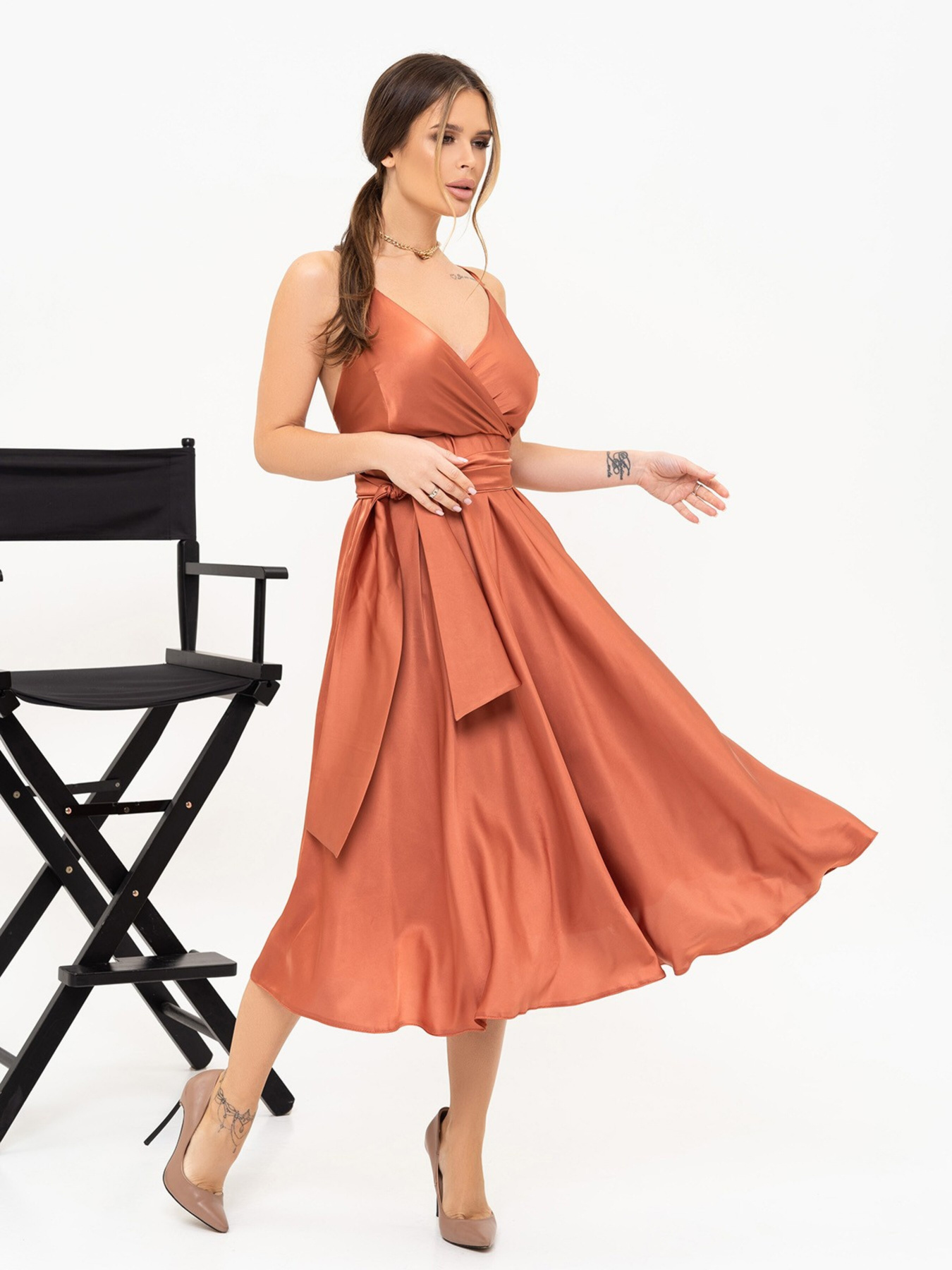 Сукня міді ISSA Plus модель 13917_terracotta Фото