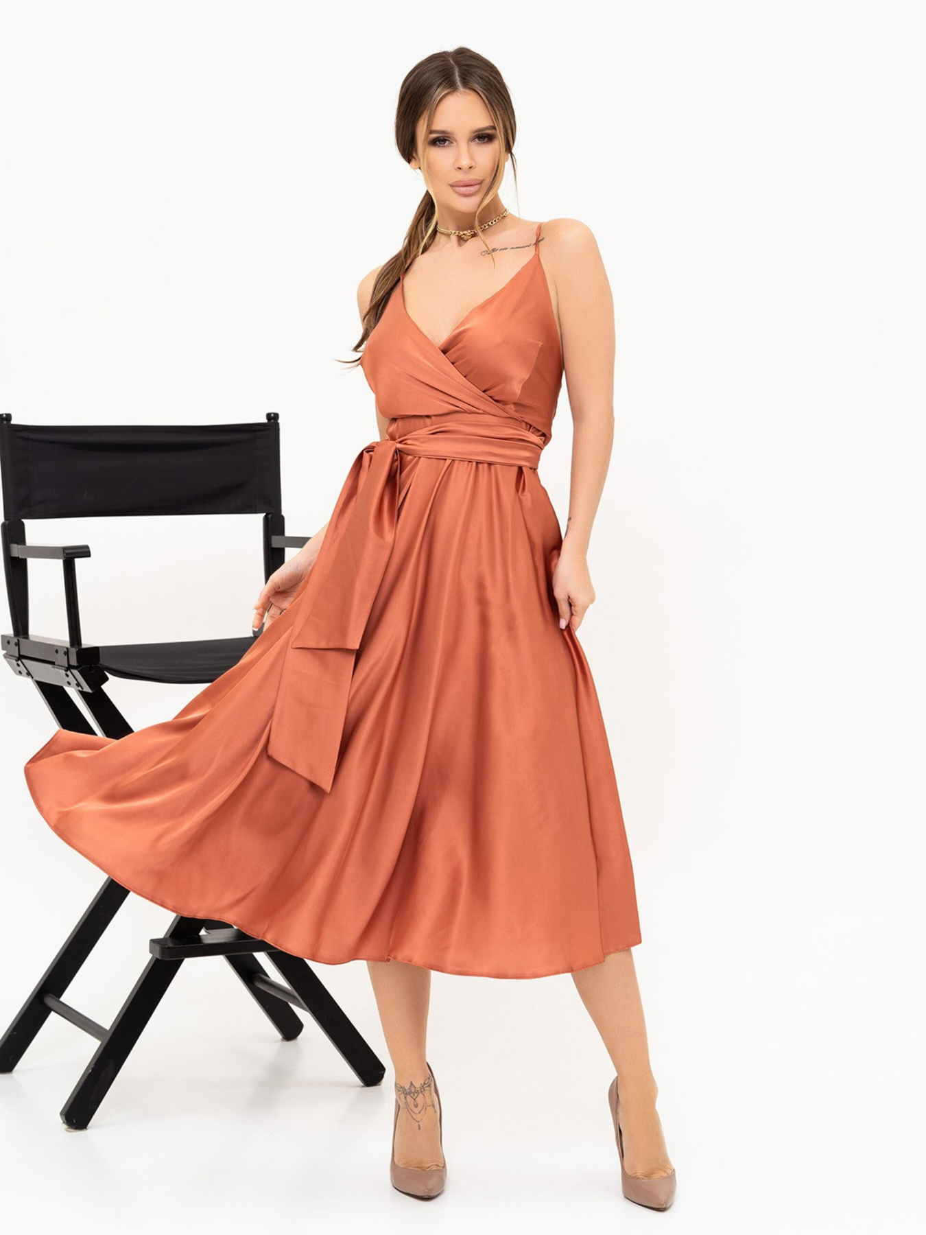 Сукня міді ISSA Plus модель 13917_terracotta Фото