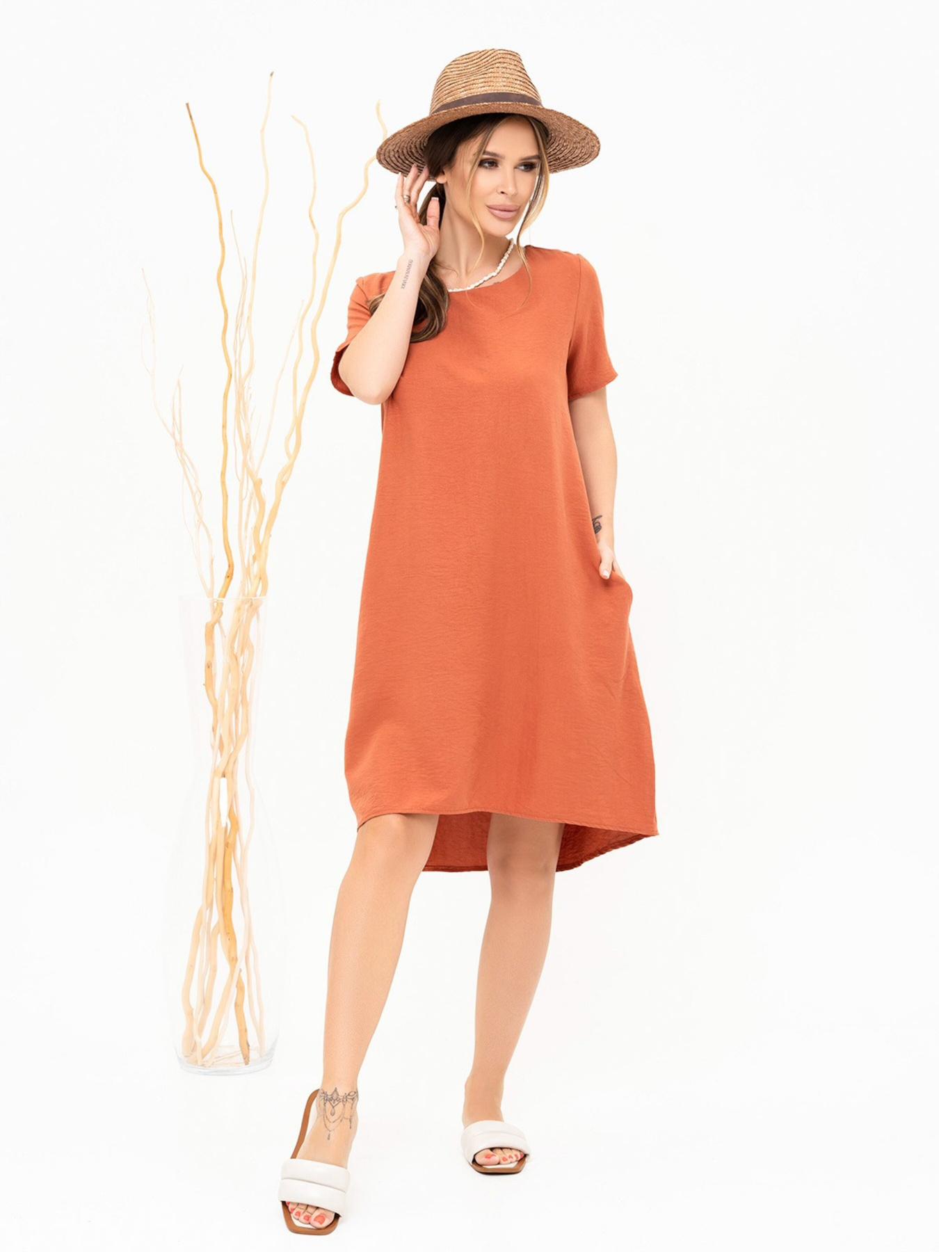 Сукня міні ISSA Plus модель 13908_terracotta Фото