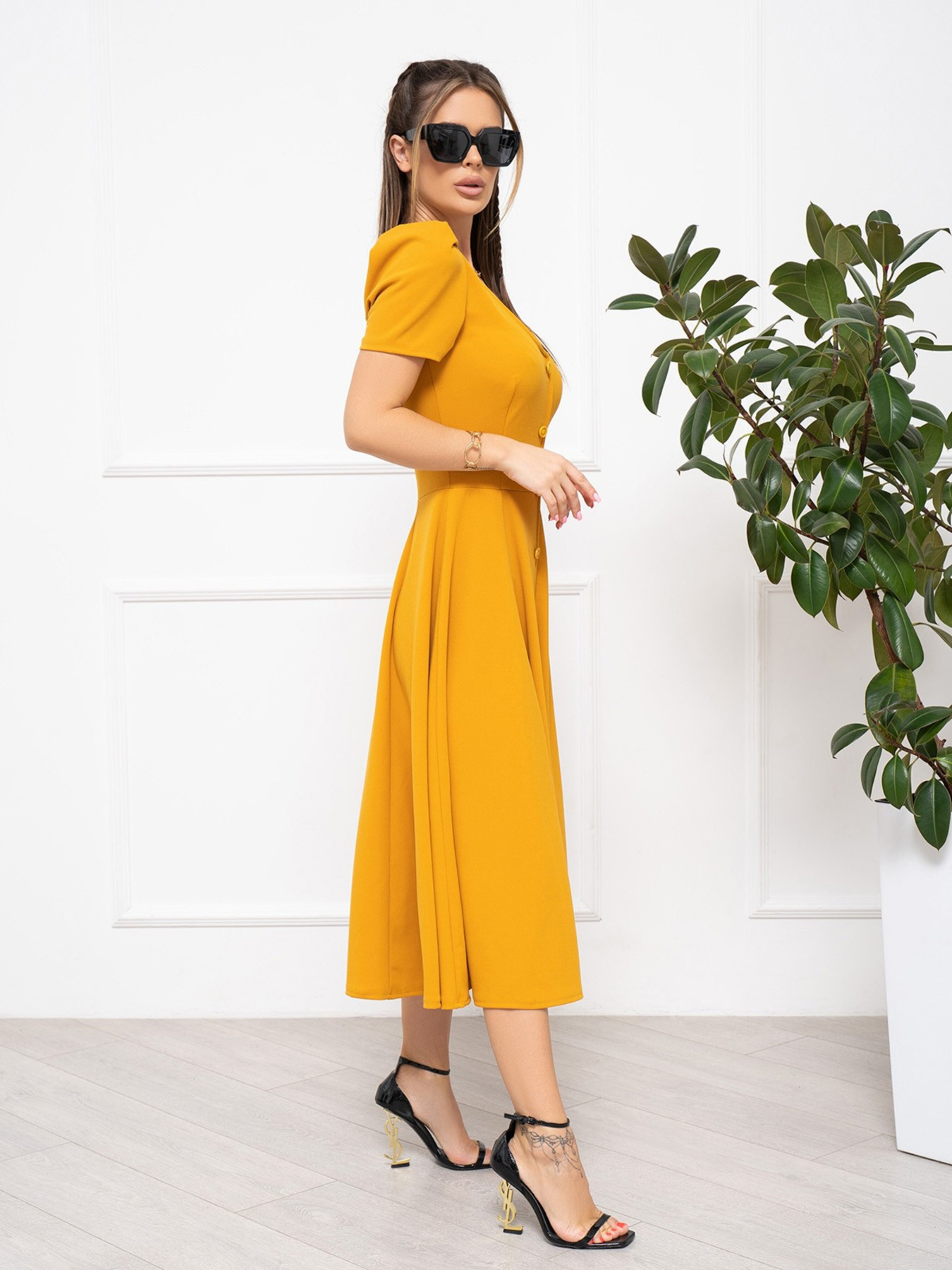 Платье миди ISSA Plus модель 13933_mustard Фото