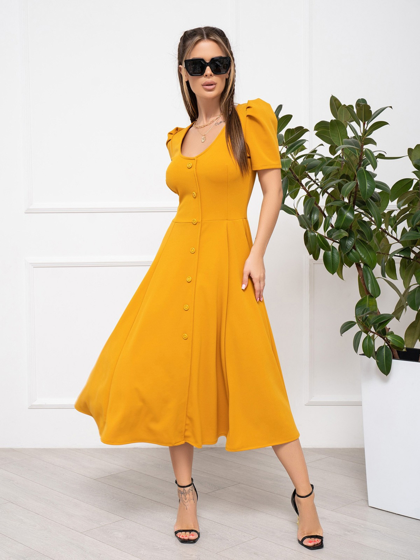 Платье миди ISSA Plus модель 13933_mustard Фото