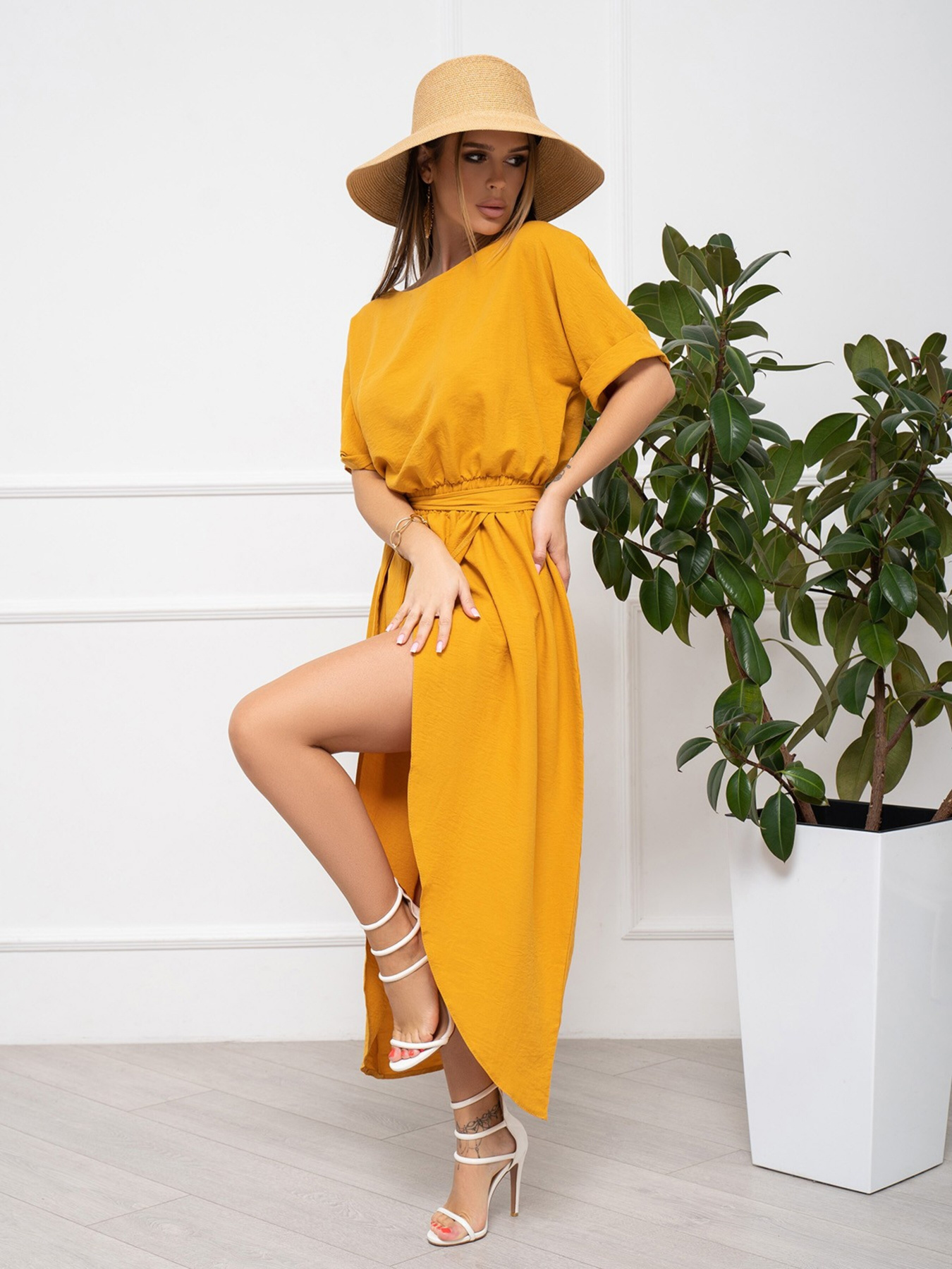 Платье миди ISSA Plus модель 13936_mustard Фото