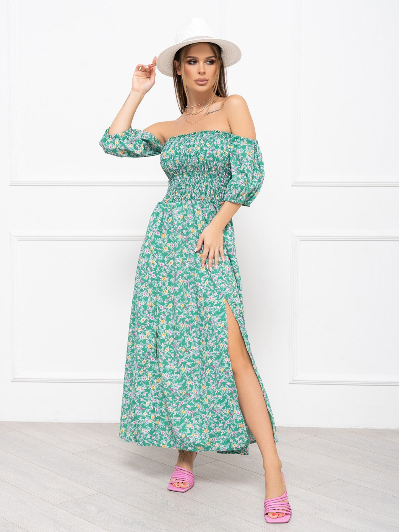 Сукня максі ISSA Plus модель SA-252A_green Фото