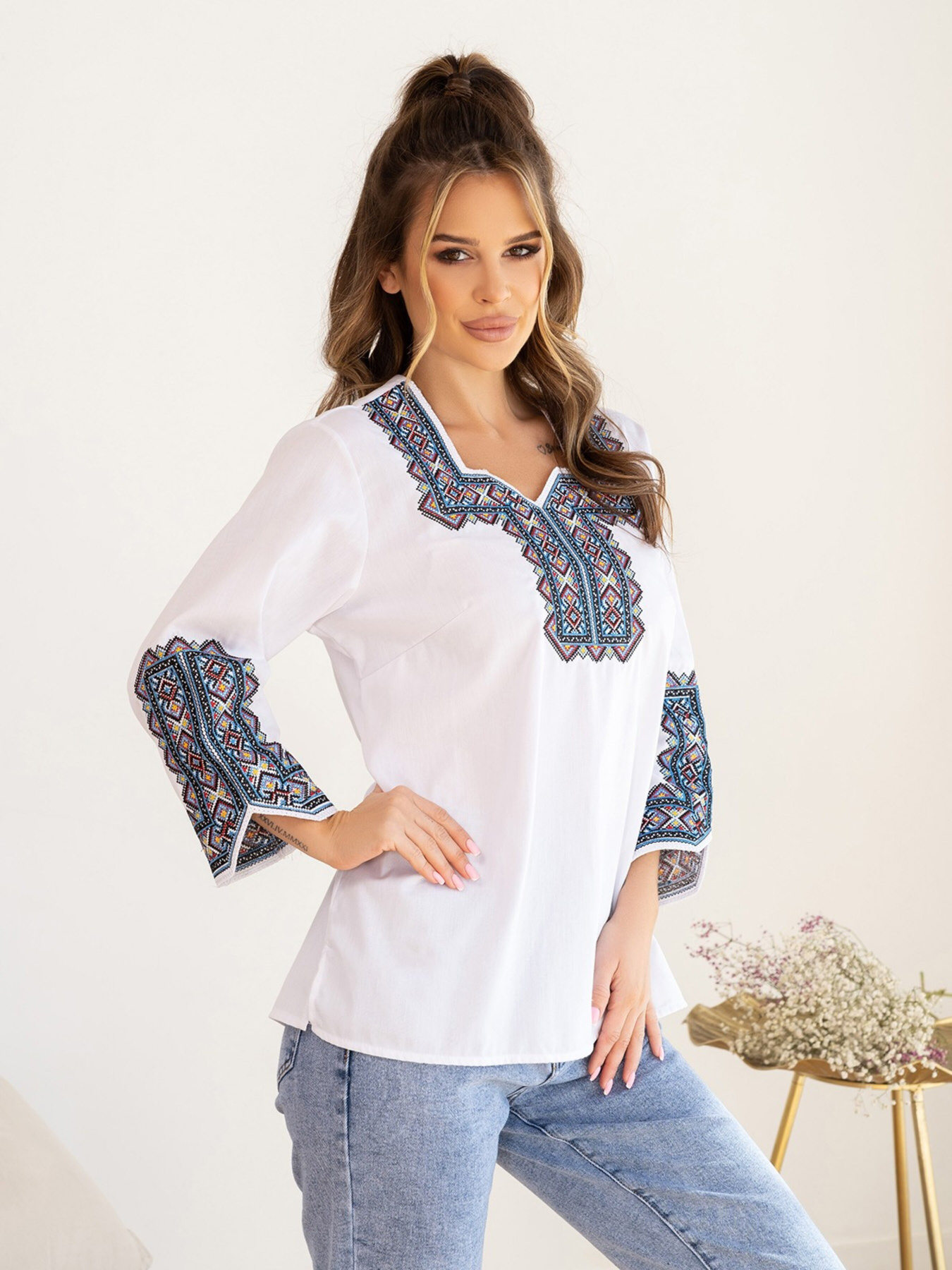 Вишита сорочка ISSA Plus модель WN20-487_whiteblue Фото