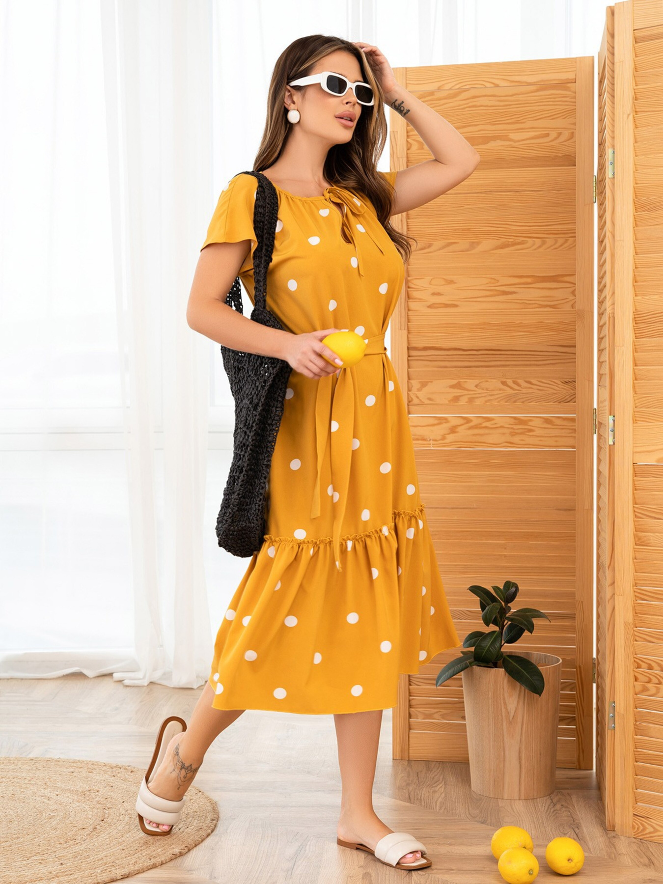 Платье миди ISSA Plus модель 13954_mustard Фото