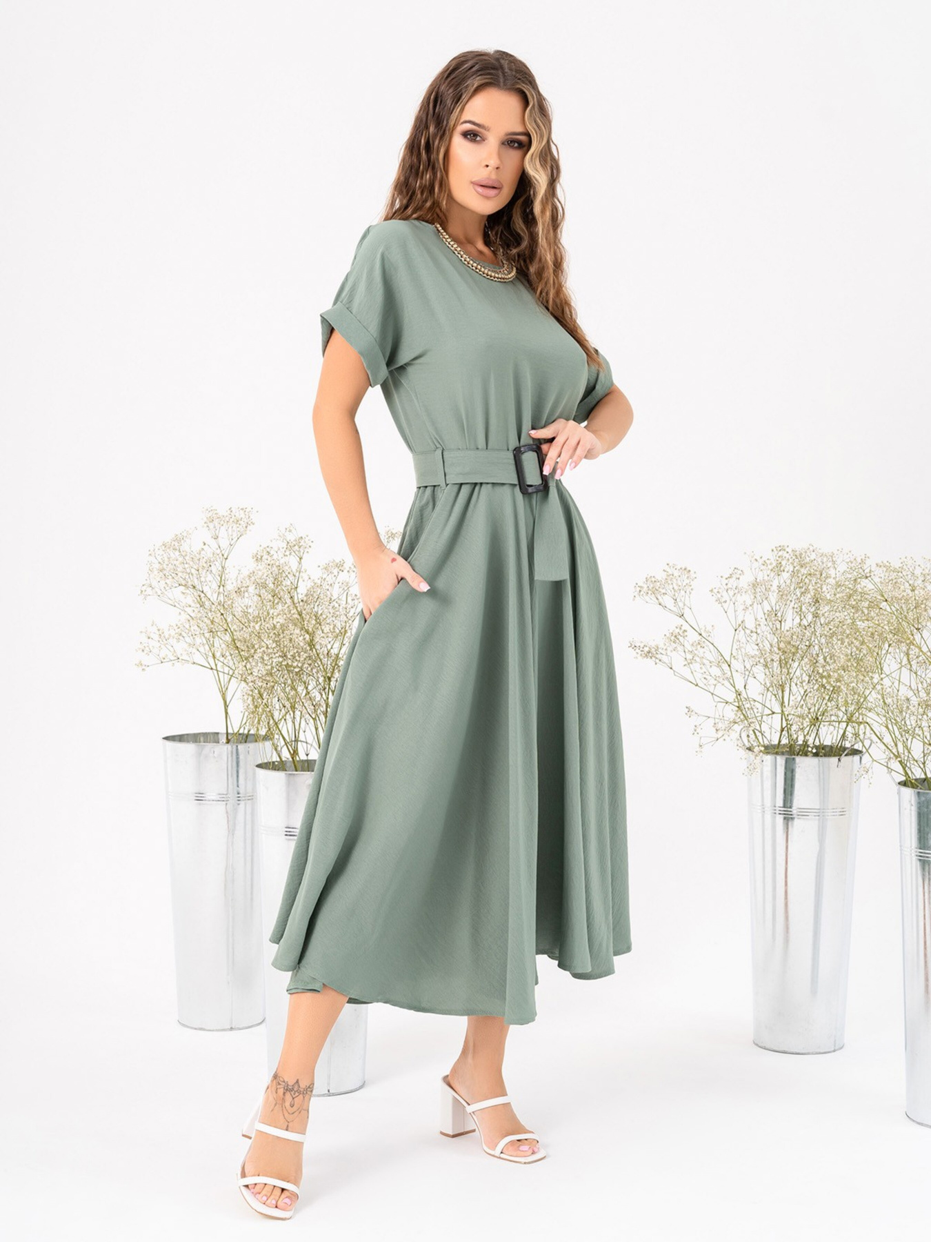 Платье миди ISSA Plus модель 13998_khaki Фото