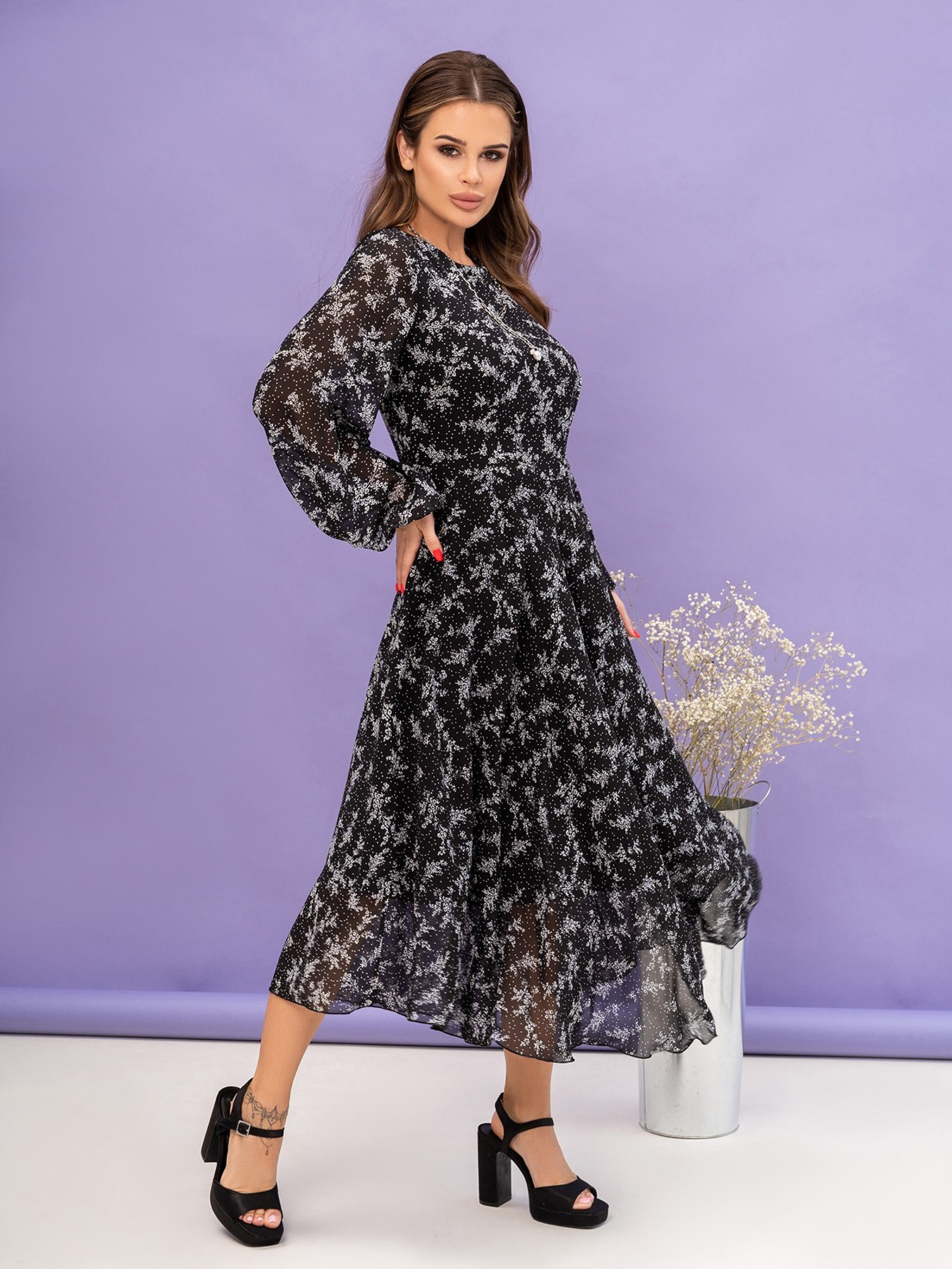 Платье миди ISSA Plus модель 13846_black Платье миди ISSA Plus модель 13846_black Фото