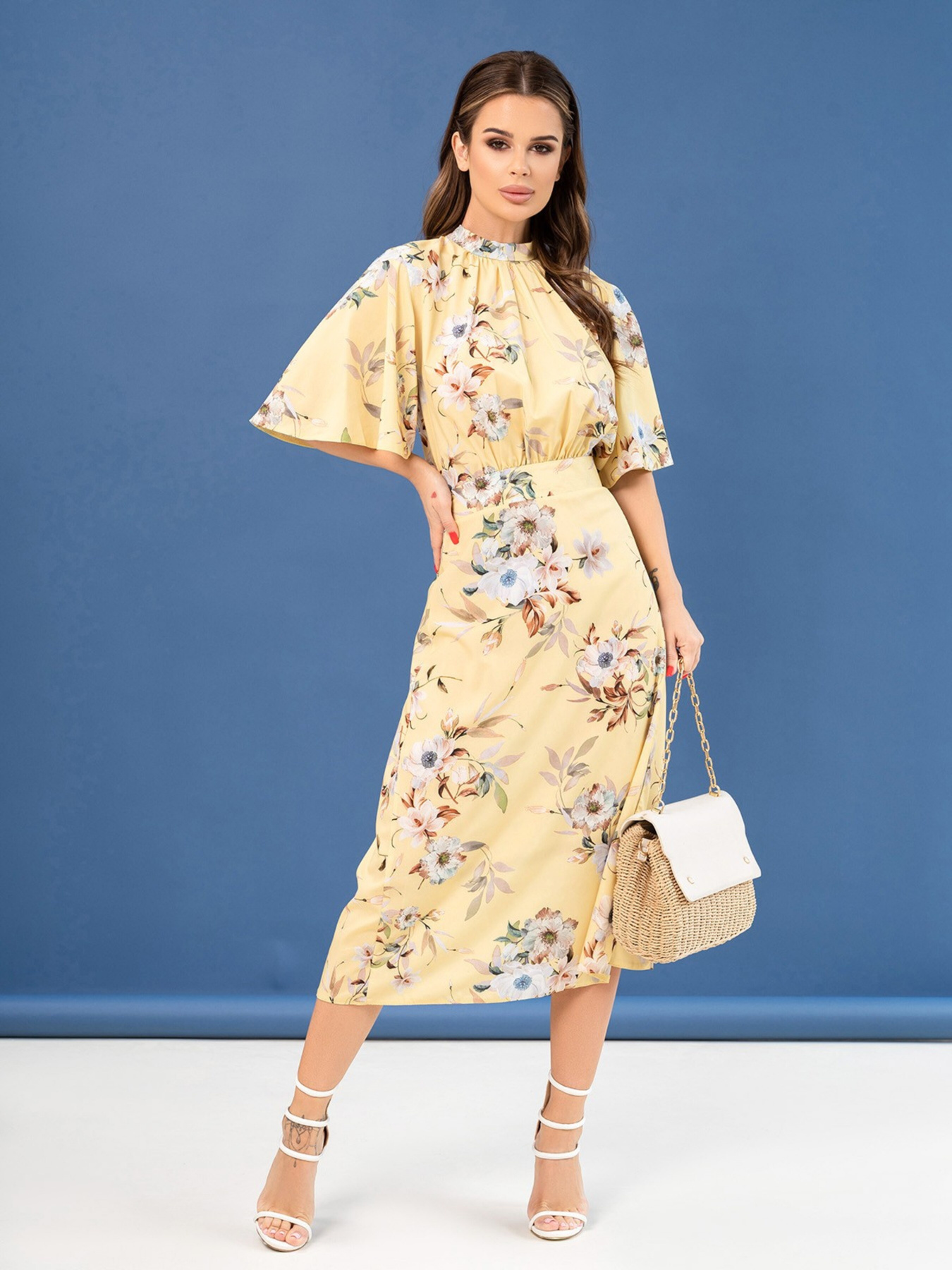 Платье миди ISSA Plus модель SA-459A_yellow Платье миди ISSA Plus модель SA-459A_yellow Фото