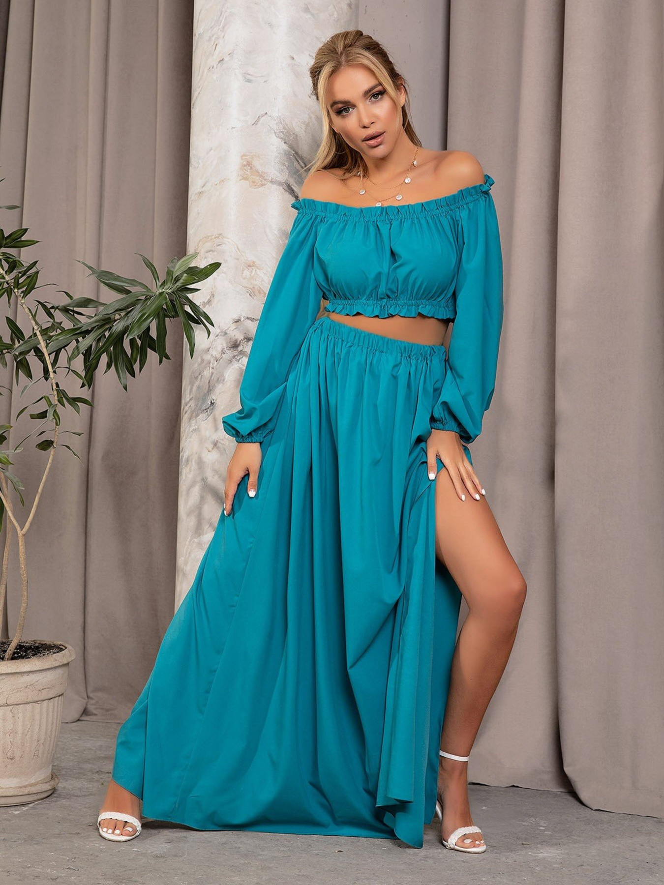 Повседневный костюм ISSA Plus модель 12690_turquoise Фото