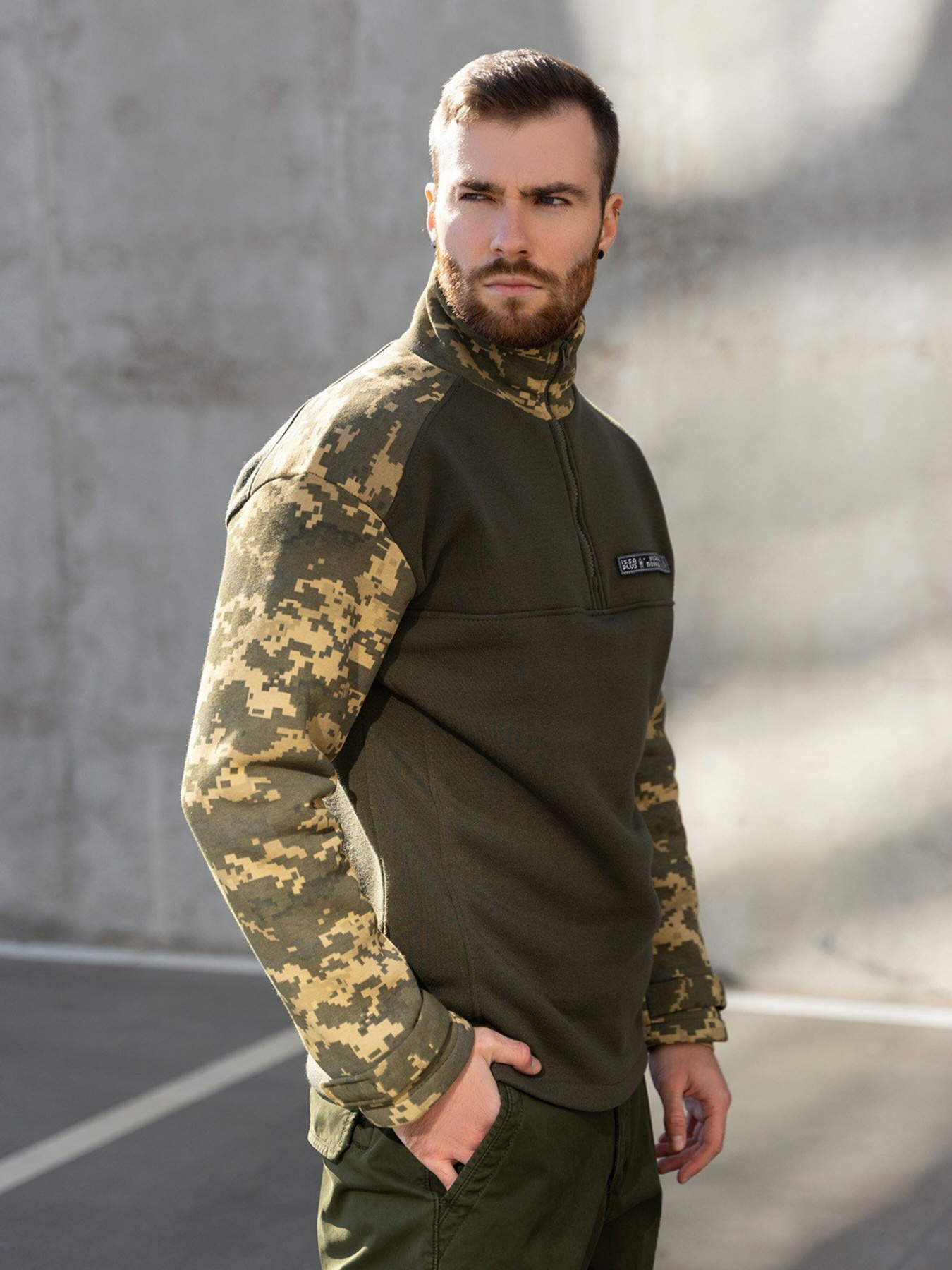 Кофта ISSA Plus модель GN-485_khaki Кофта ISSA Plus модель GN-485_khaki Фото