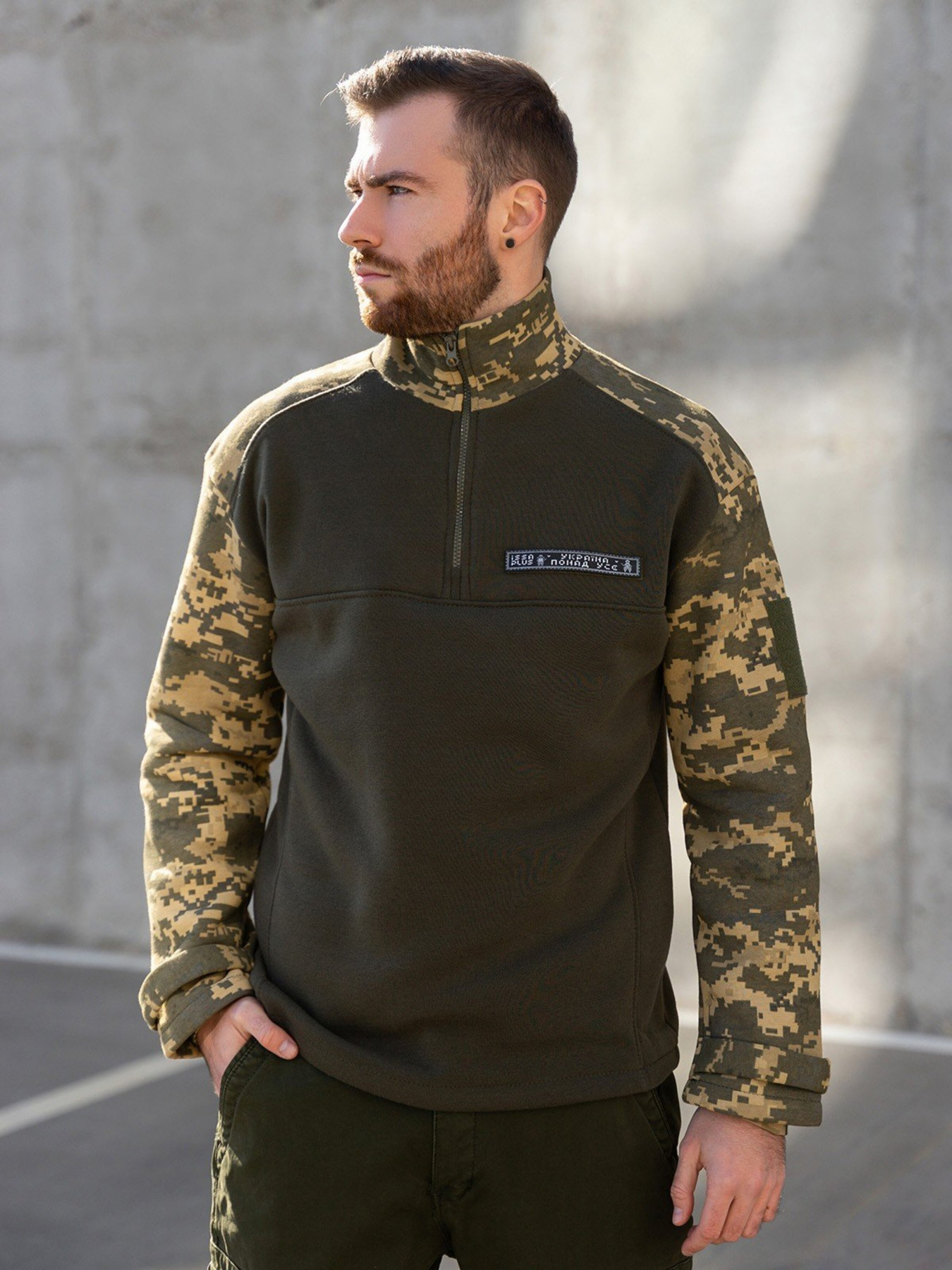 Кофта ISSA Plus модель GN-485_khaki Кофта ISSA Plus модель GN-485_khaki Фото