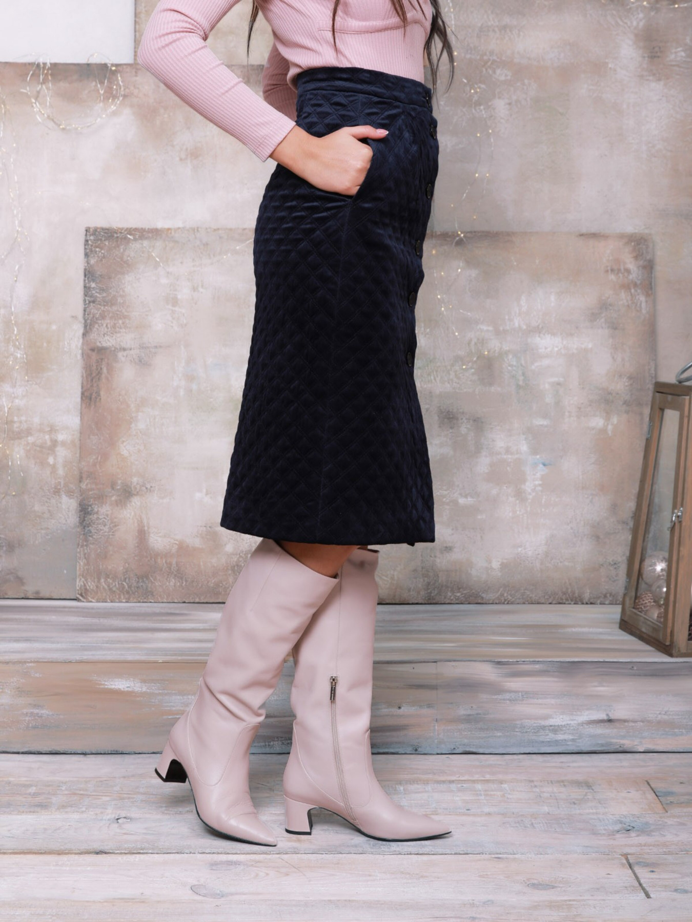 Спідниця міді ISSA Plus модель SA-95_darkblue Спідниця міді ISSA Plus модель SA-95_darkblue Фото