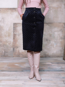 Спідниця міді ISSA Plus модель SA-95_darkblue Спідниця міді ISSA Plus модель SA-95_darkblue Фото