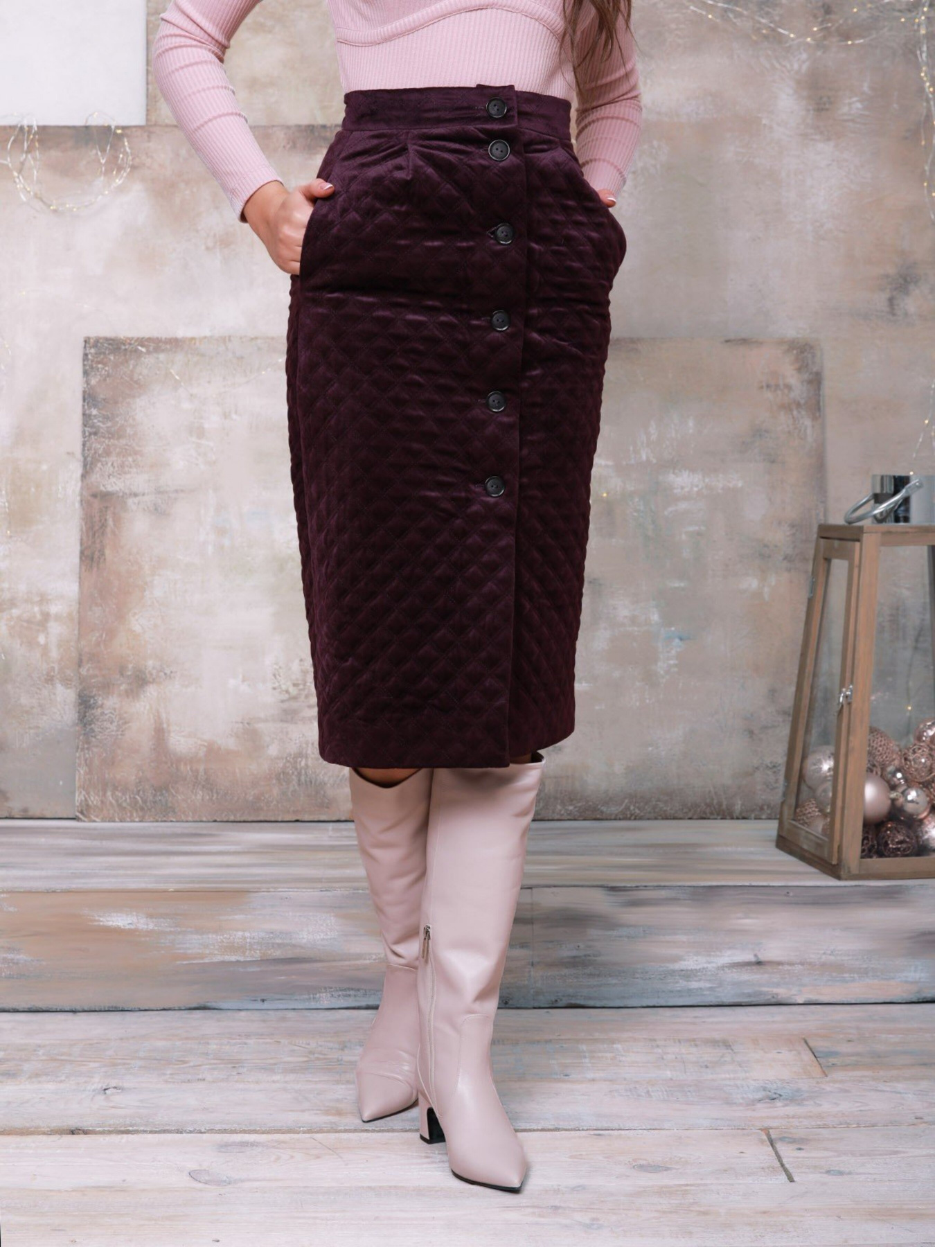 Спідниця міді ISSA Plus модель SA-95_purple Спідниця міді ISSA Plus модель SA-95_purple Фото