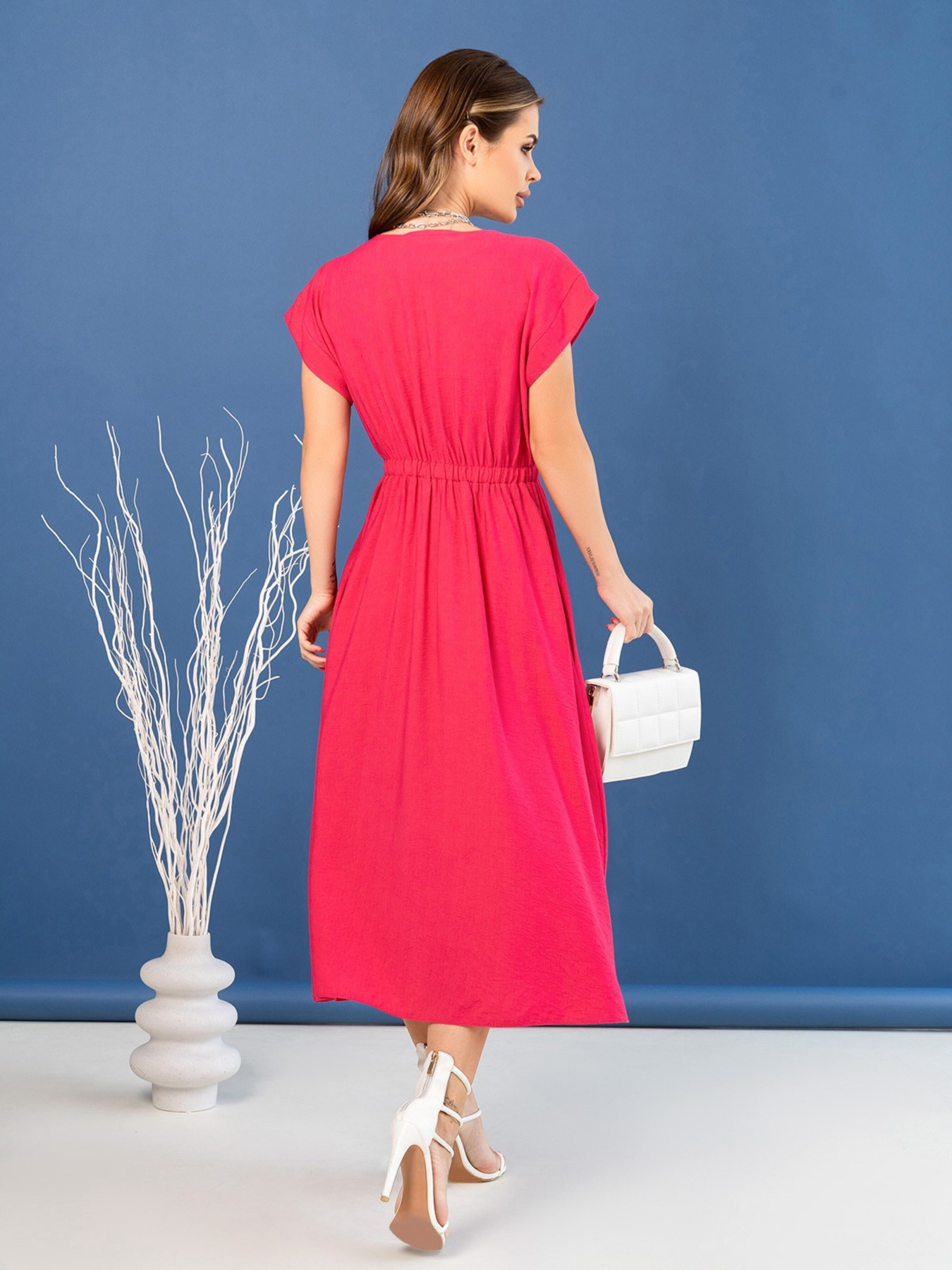 Сукня міді ISSA Plus модель 14078_crimson Сукня міді ISSA Plus модель 14078_crimson Фото