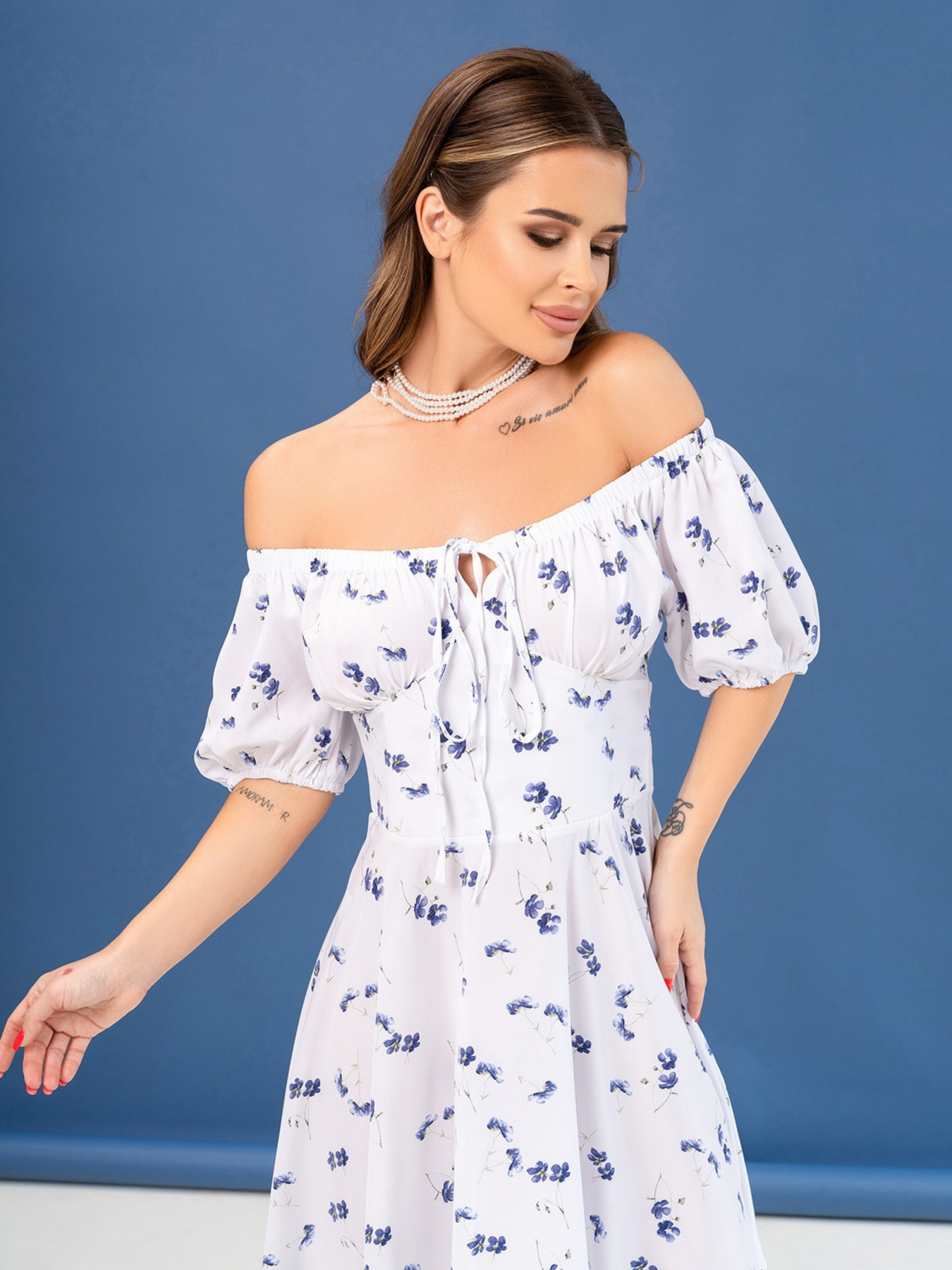 Платье мини ISSA Plus модель SA-474_whiteblue Фото