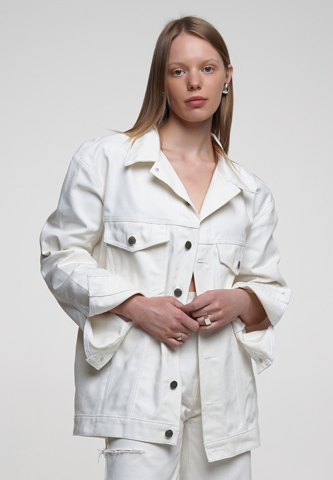 Джинсова куртка Джинсовая куртка - бомбер модель sp21-bmbr-white-os Фото