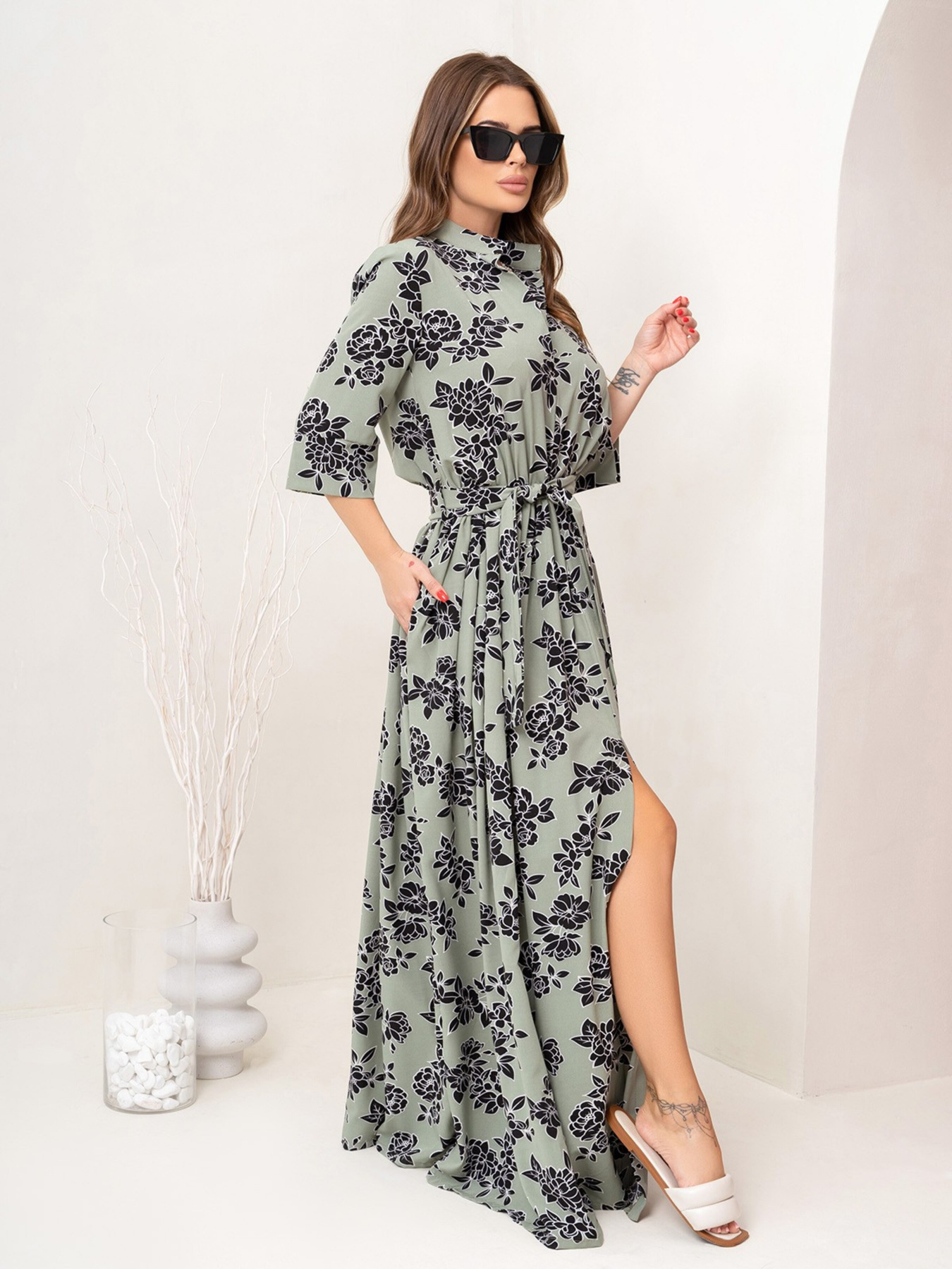 Платье макси ISSA Plus модель 14070_olive Фото