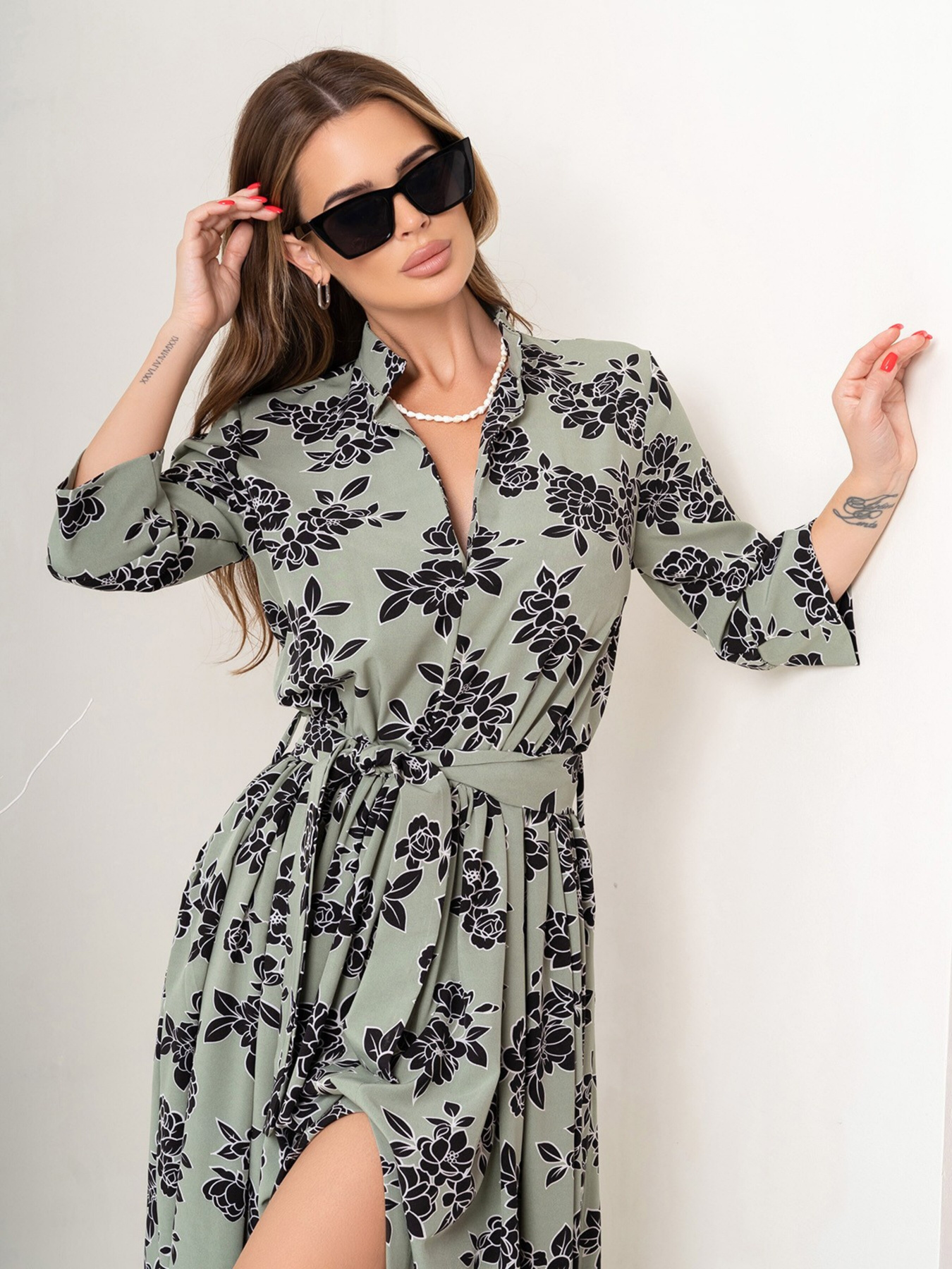 Платье макси ISSA Plus модель 14070_olive Фото