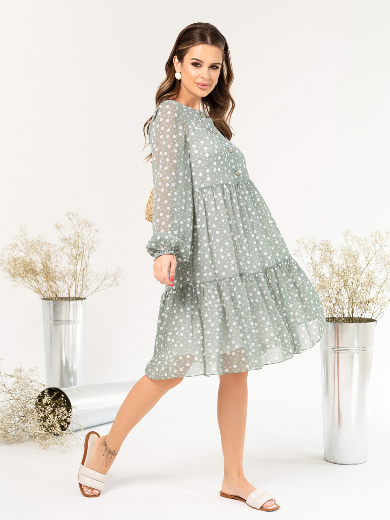 Платье миди ISSA Plus модель 14053_olive Платье миди ISSA Plus модель 14053_olive Фото