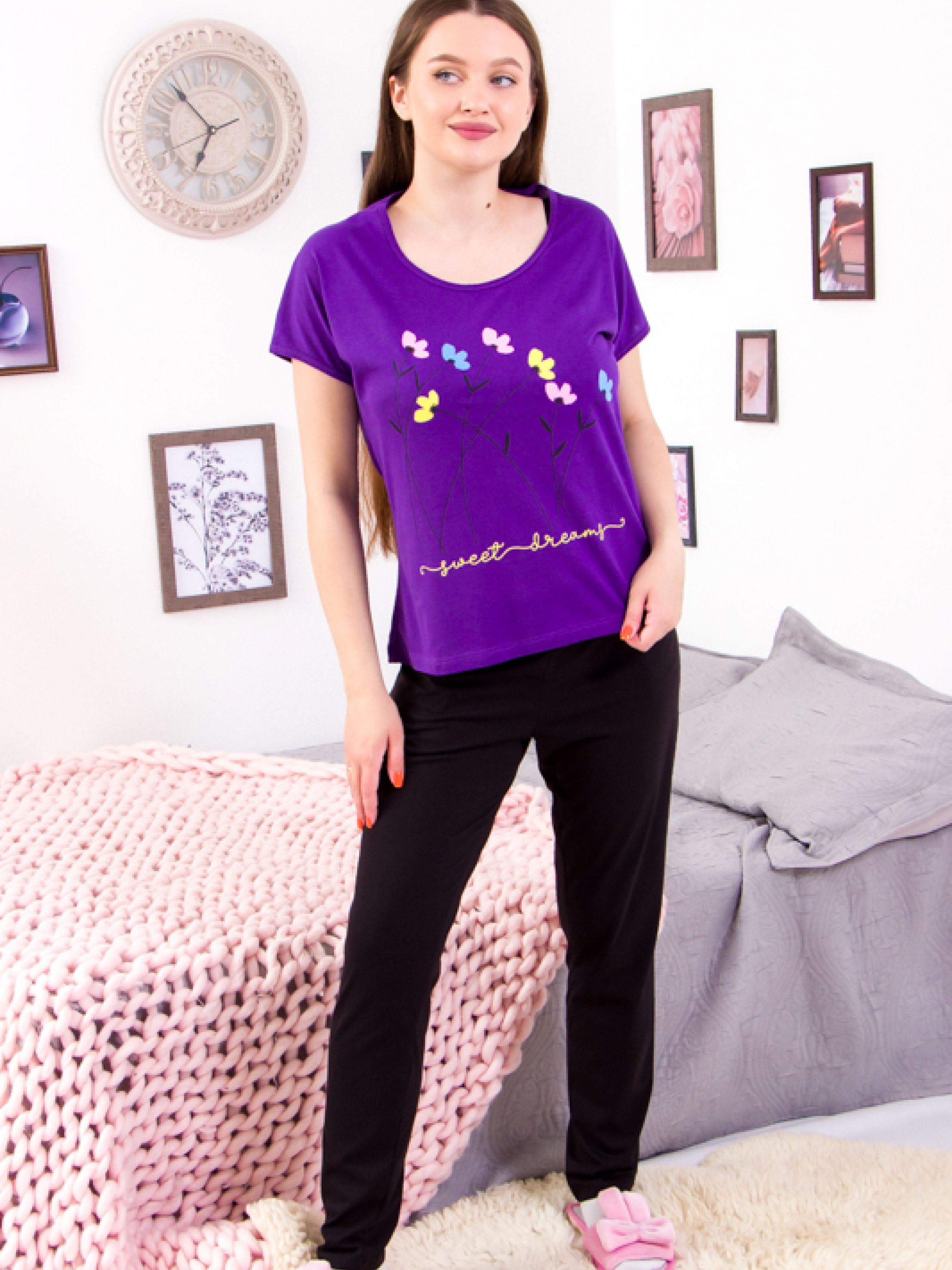 Бавовняна Жіноча Піжама Носи своє  (8071-001-33-foletovij-kvti) колір фіолетовий