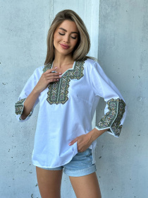 Вышитая рубашка ISSA Plus модель WN20-487_whitegreen Фото