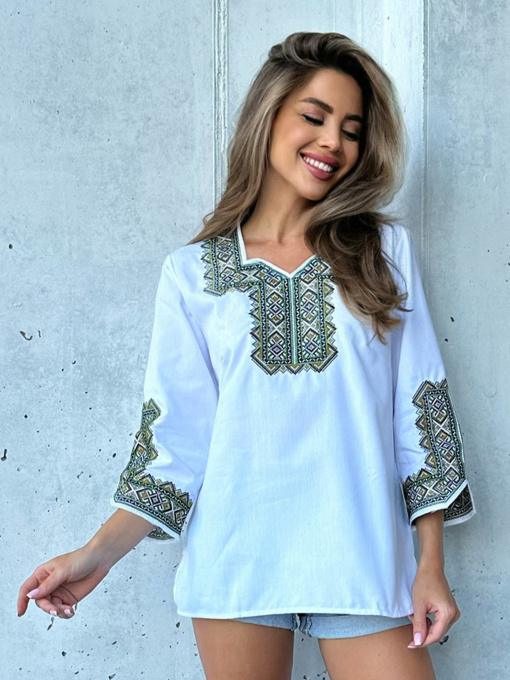 Вишита сорочка ISSA Plus модель WN20-487_whitegreen Фото