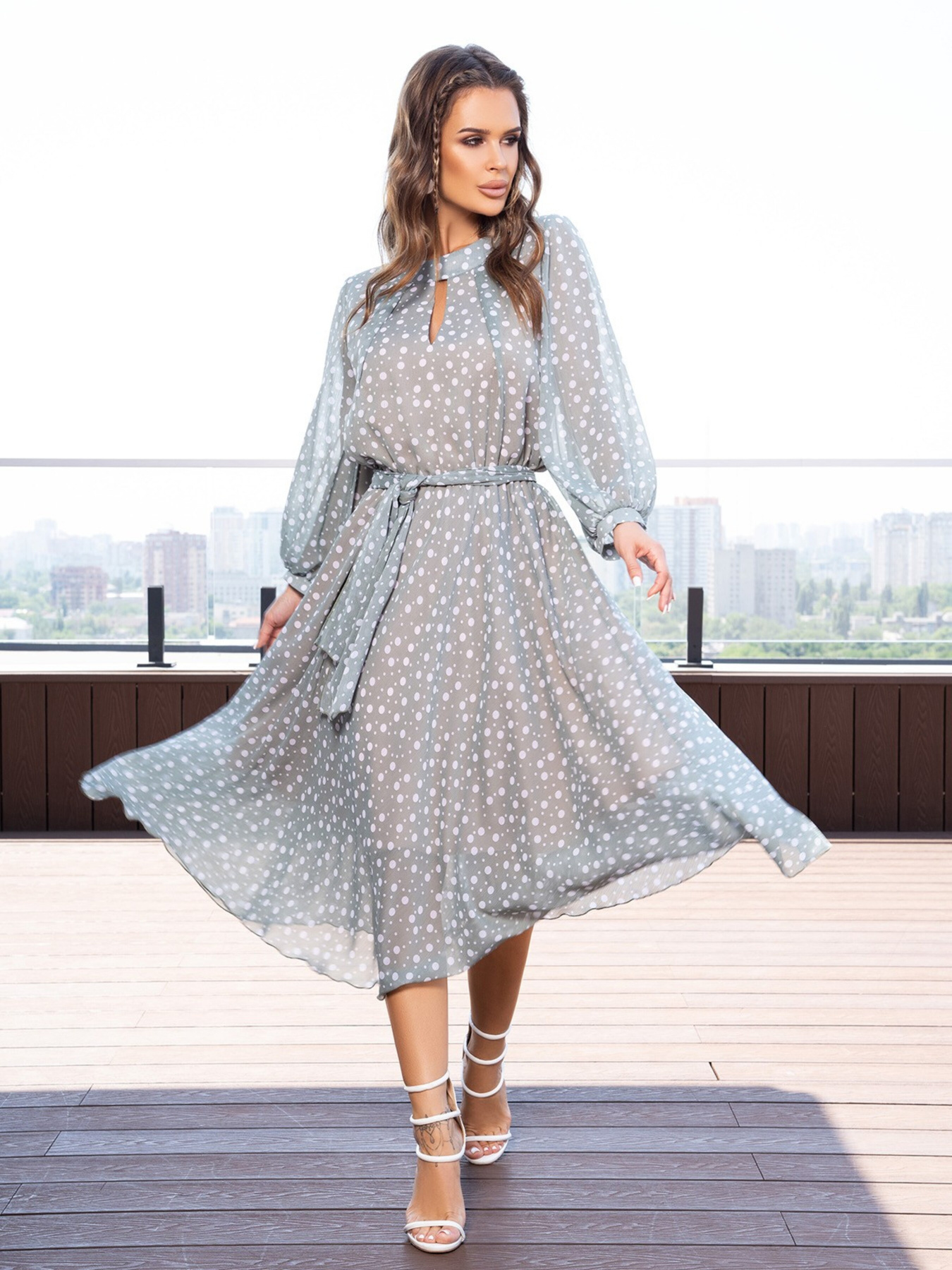 Платье миди ISSA Plus модель 14108_olive Фото