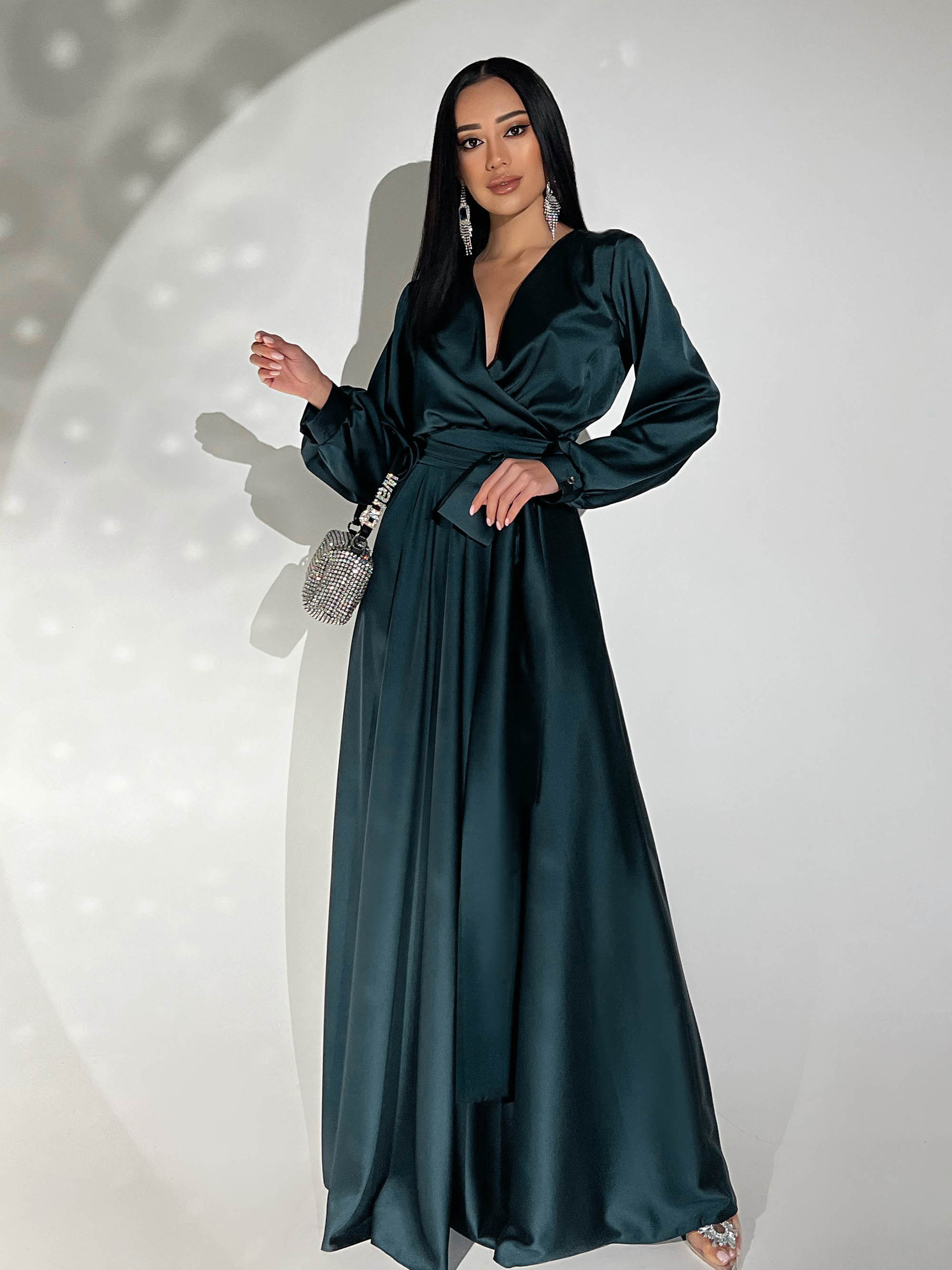Жіноче Вечірня сукня Jadone Fashion  (Suknya_Shyk_iz) колір смарагдовий, матеріал шовк